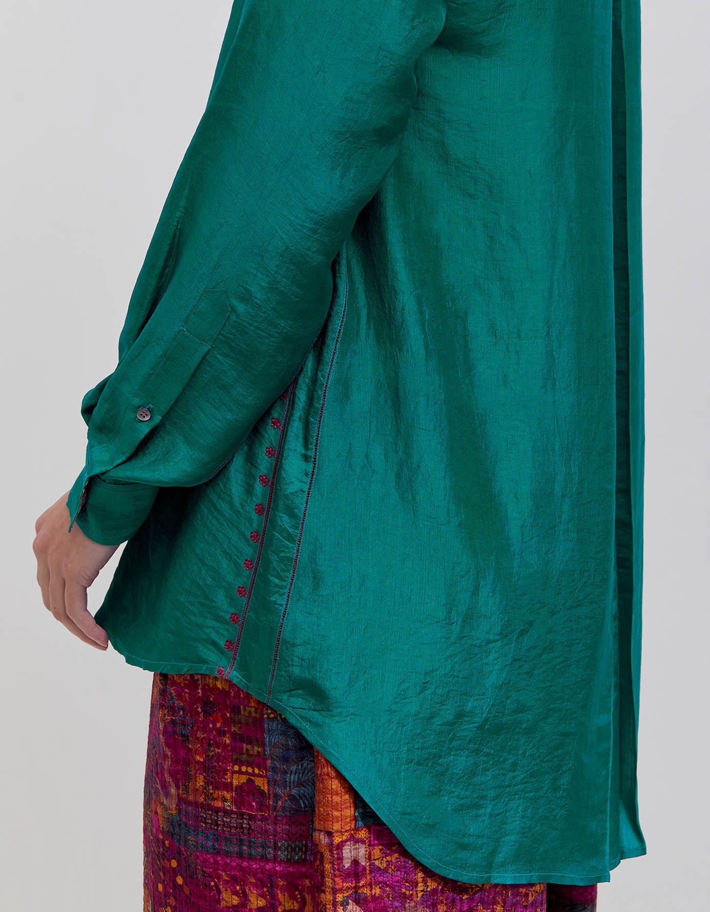 Turquoise Silk Oversized Shirt for Women - Elegant Loose Fit Blouse for Casual Wear, Office & Date Night