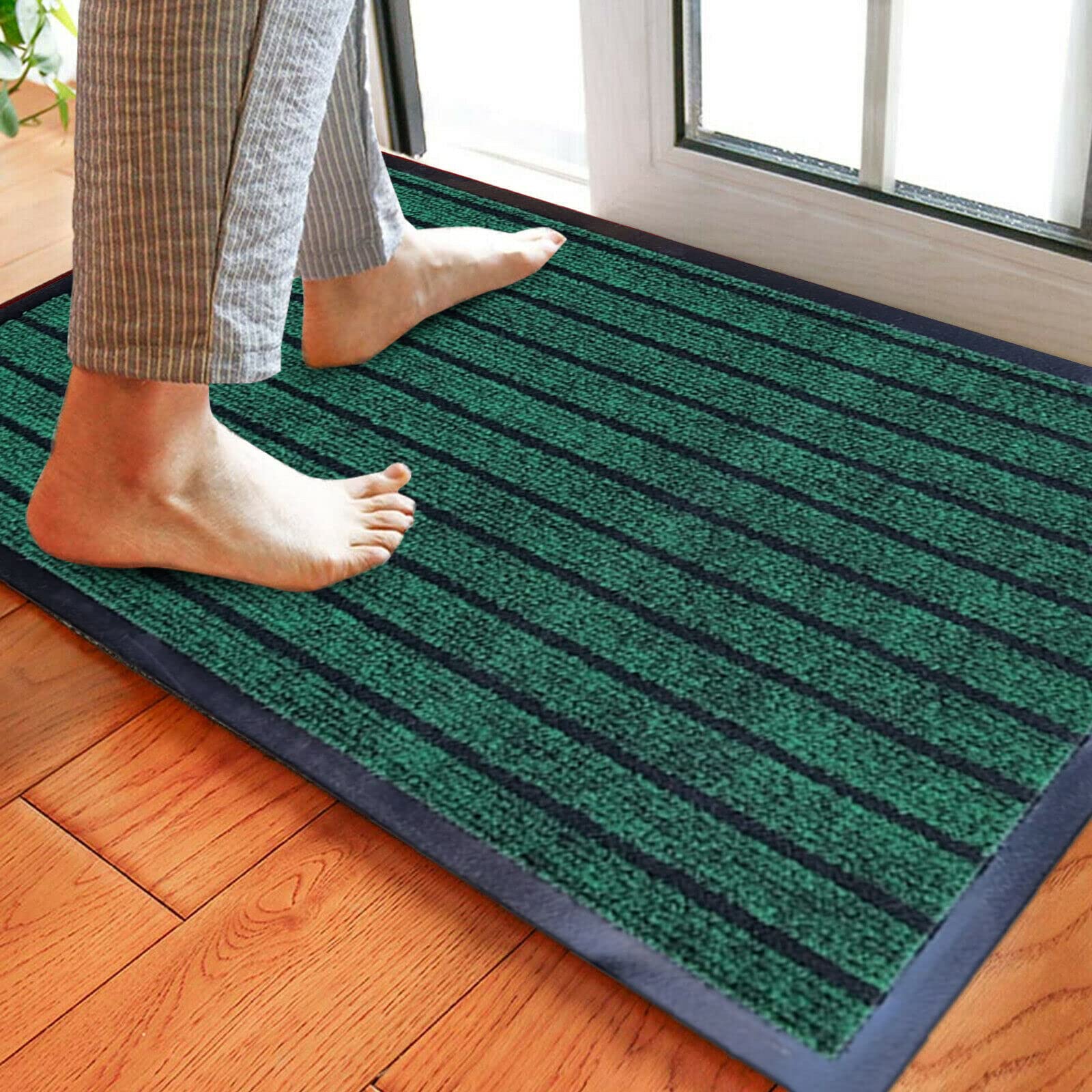 Non-Slip Rubber Backed Door Mat - Heavy Duty Kitchen & Outdoor Rug - Indoor/Outdoor Use - Durable & Waterproof (Green, 45 x 75 inches) - Perfect for Entryways, Kitchens, Patios & High Traffic Areas