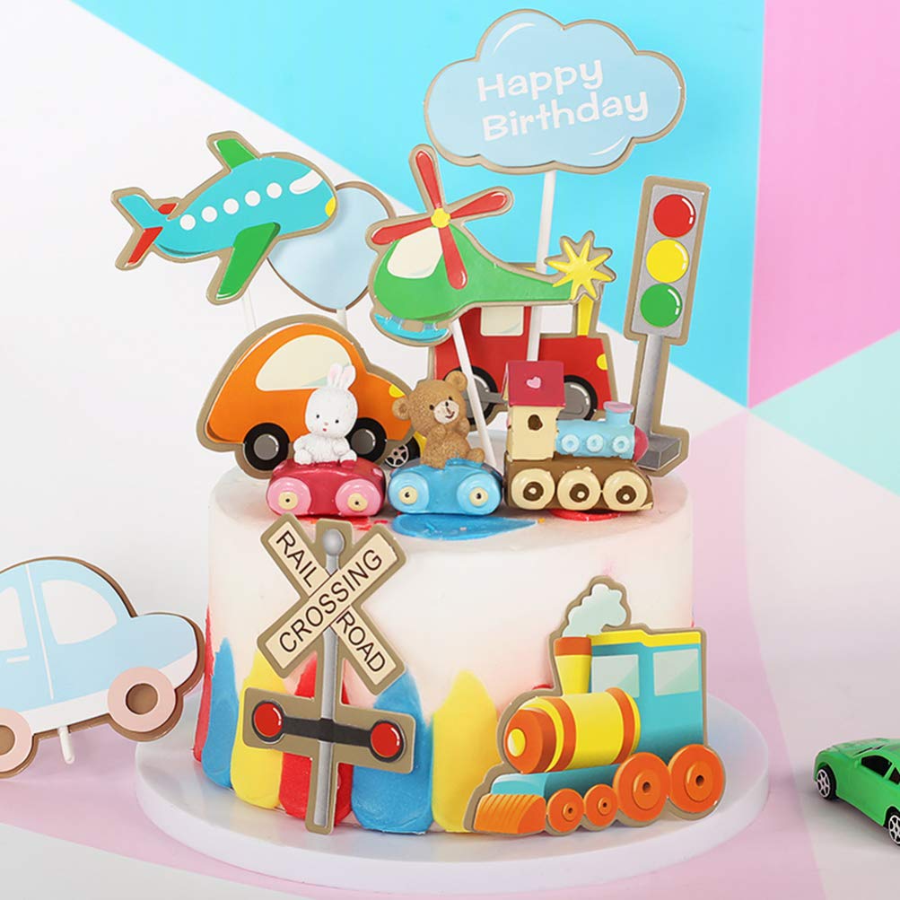 PRETYZOOM 32pcs Train Themed Cake Toppers - Transportation Birthday Party Decorations for Kids, Car & Train Cake Decor - Perfect for Birthday Cakes, Cupcakes, and Dessert Table Displays