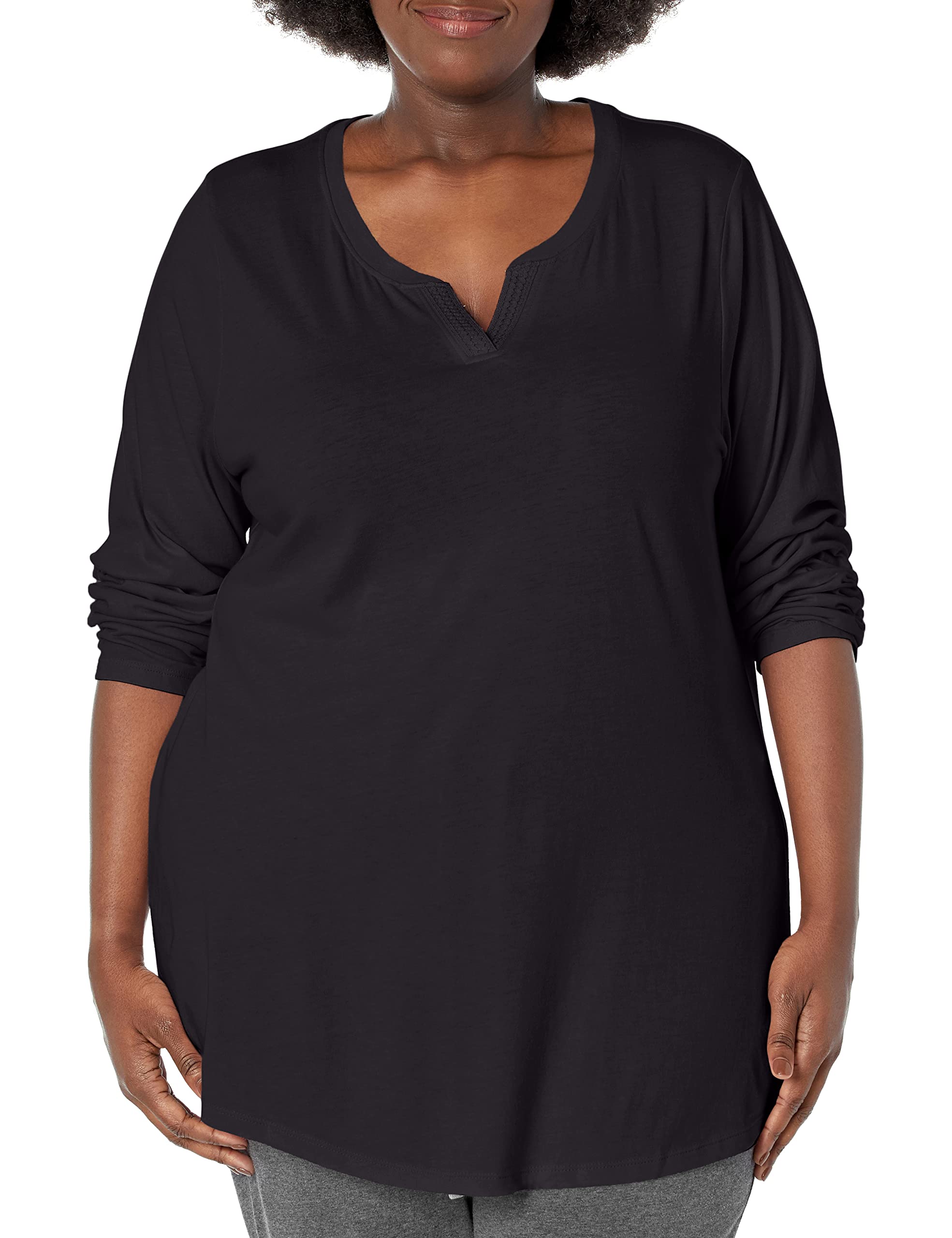 Just My Size Women's Plus Size Split Neck Tunic Top - Comfortable Stretch Blouse for Work & Casual Wear | Perfect for Office, Date Night & Everyday Outfits