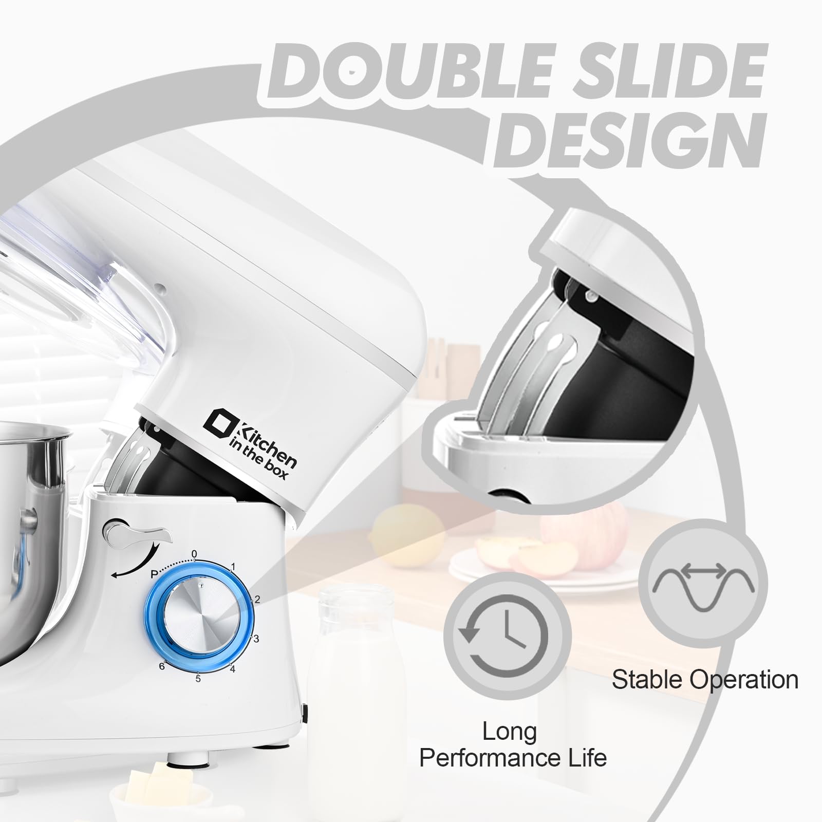 6.5QT 660W Stand Mixer - 6-Speed Tilt-Head Electric Kitchen Mixer with Dough Hook, Wire Whip & Beater - Dishwasher Safe (White) - Perfect for Baking Cakes, Cookies, Bread & More