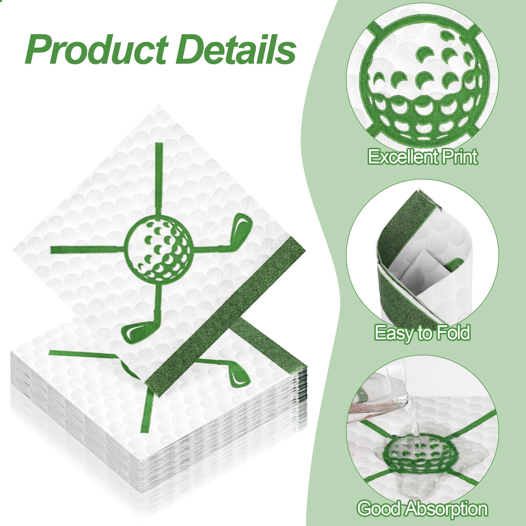 Aodaer 48-Pack Golf Themed Paper Napkins 13x13 Inches - Disposable Hole in One Cocktail Beverage Napkins for Golf Parties, Sports Events, Birthday Decorations - Perfect for Themed Celebrations, Clubhouse Gatherings & Tournament Receptions