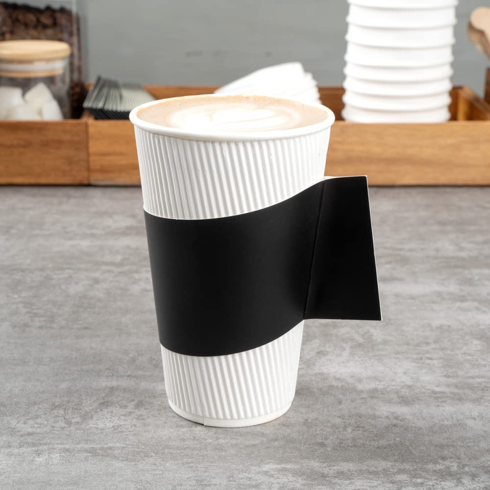 Restpresso 1000-Pack Disposable Hot Coffee Sleeves with Handle - Fits 12oz, 16oz & 20oz Cups - Eco-Friendly Black Paper Cup Jackets (Cups Sold Separately) - Perfect for Coffee Shops, Cafes & Takeout Services