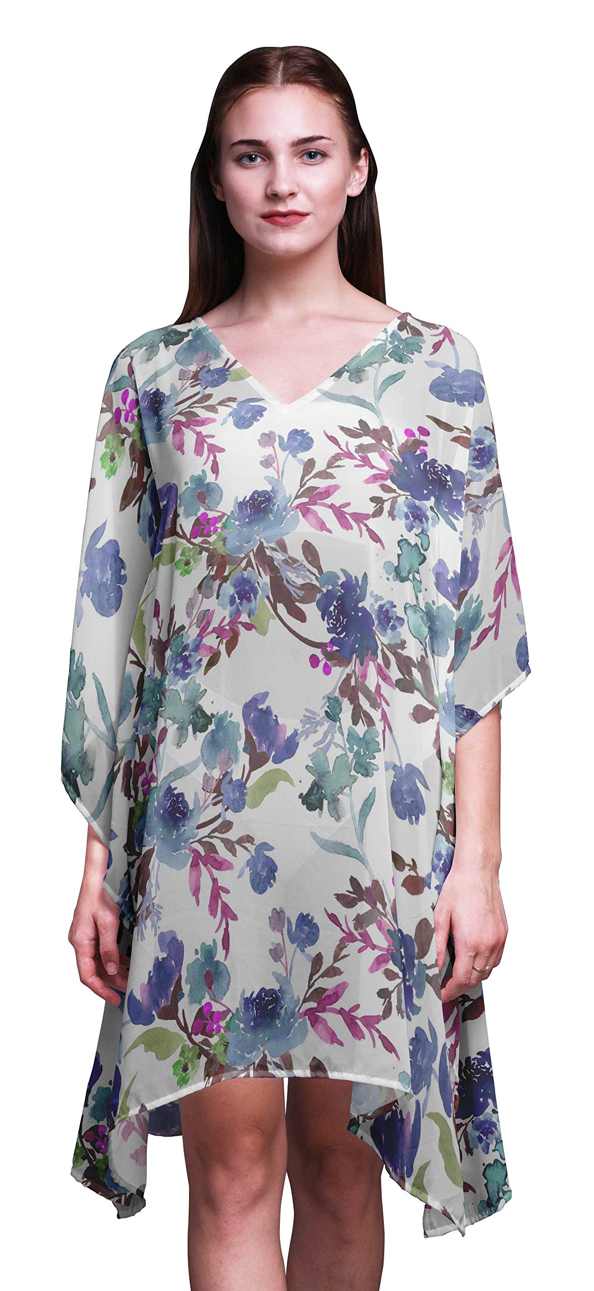 Bimba Women's Short Caftan Midi Dress - Beach Cover Up Swimwear, Summer Boho Kaftan Dress for Pool, Vacation & Resort Wear