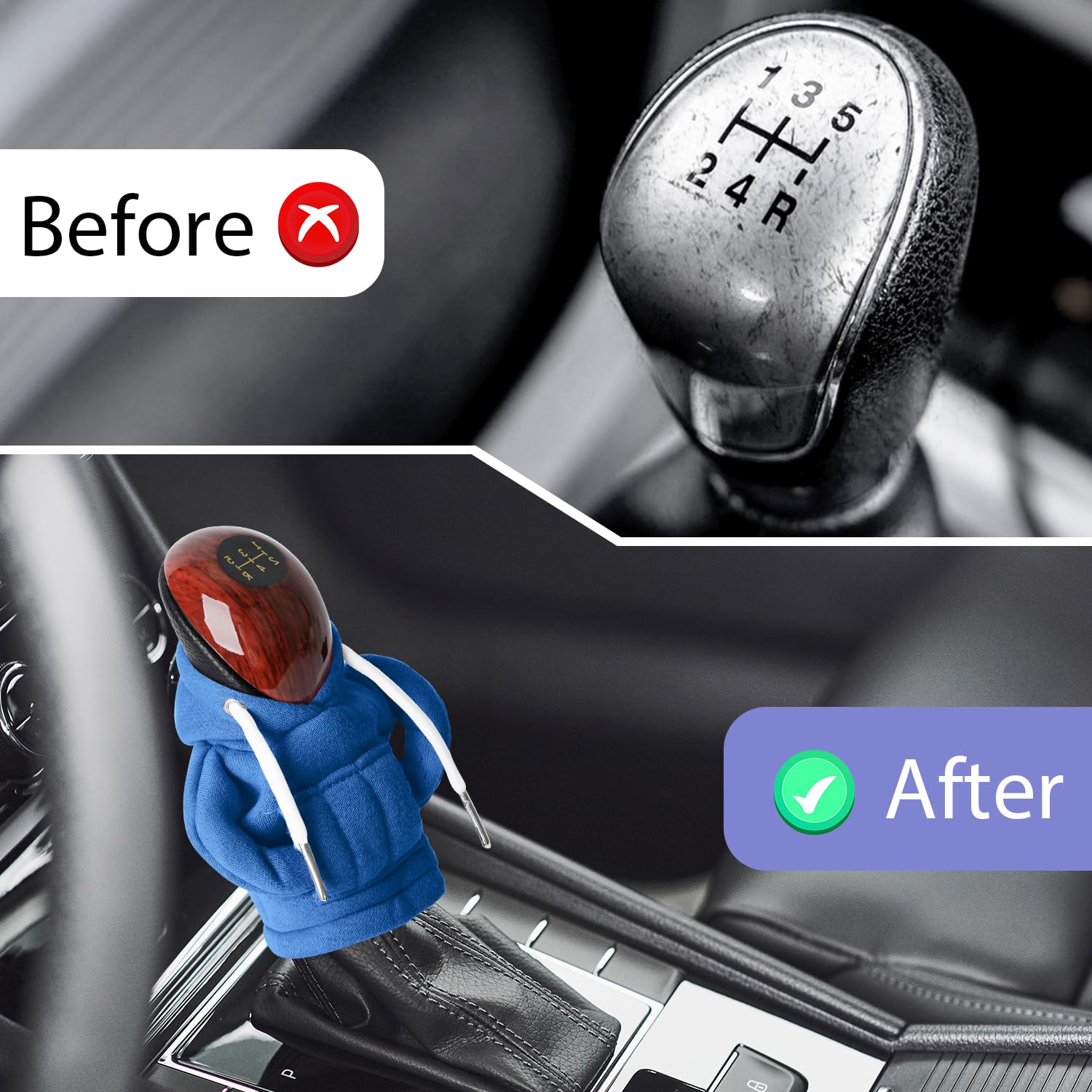 Cute Blue Car Gear Shift Knob Cover Hoodie - Premium Gear Stick Knob Protector & Car Shifter Cover - Stylish Automotive Interior Accessories for Sedans, SUVs & Trucks - Perfect for Daily Commute & Road Trips