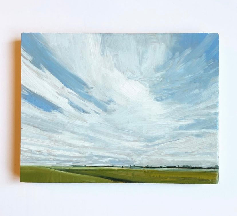 Swale + Sky Original Oil Painting on Panel 6x8x0.75 Inches - Handmade Landscape Art for Home Decor, Office & Gift Giving