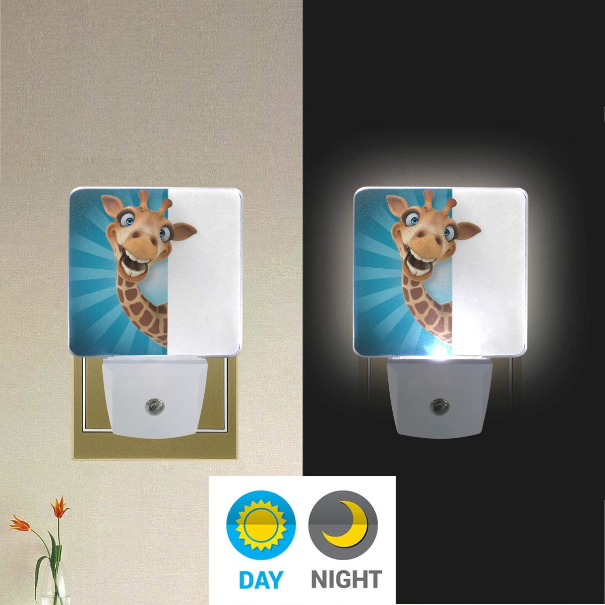 Vikko Funny Cute Giraffe Night Light Plug in 2 Pack - LED Dusk to Dawn Sensor Nightlight for Kids & Adults - Perfect for Bedroom, Nursery, Living Room, Hallway & Home Decor - Creates Soothing Ambiance for Nighttime Safety and Relaxation