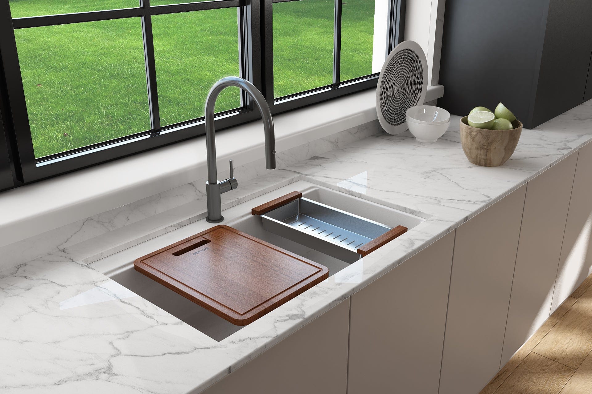 BOCCHI BAVENO LUX 34 Dual Mount Single Bowl Granite Composite Kitchen Sink with Integrated Workstation & Accessories - Perfect for Modern Kitchens, Food Prep & Dishwashing