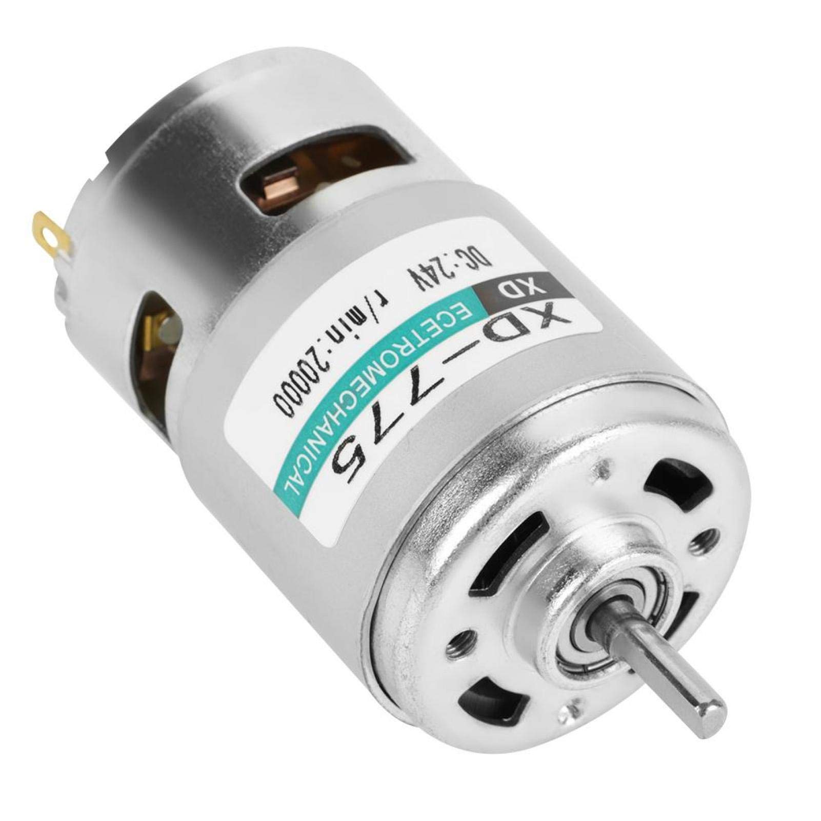 12V/24V High Speed Low Noise Double Ball Bearing Brush DC Motor - XD-775 for Small Lathe, Precision Machines, Battery Cars & DIY Projects (24V 20000 RPM) - Ideal for Robotics, CNC Tools & Power Wheels