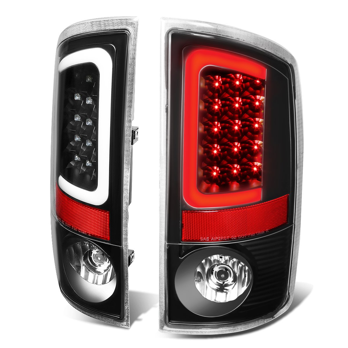 Auto Dynasty 3D LED Tail Lights Brake Lamps for Dodge Ram 1500/2500/3500 2002-2006 - Black Housing Clear Lens - Driver & Passenger Side - Enhanced Visibility & Style for Night Driving & Off-Road Adventures