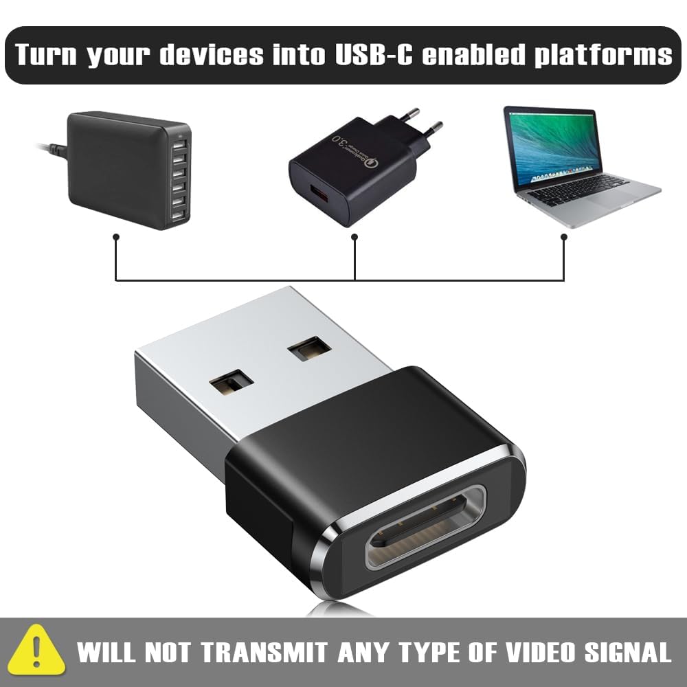 Basesailor 2-Pack USB to USB C Adapter, Type C Female to USB A Male Converter for iPhone 16/15/14/13/Mini/Pro/Max, iPad Air 4/5, Samsung Galaxy S24/S23/Note 20/Ultra, Google Pixel 9/8 - Compatible with CarPlay, AirPods & Fast Charging (Home, Office, Travel Use)