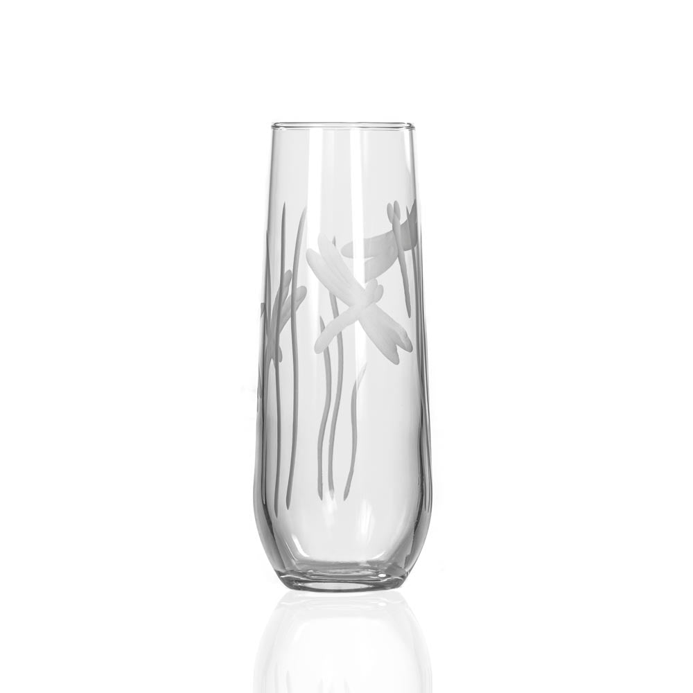 Premium Dragonfly 8.5oz Stemless Champagne Flutes - Set of 12 | Shatter-Resistant Crystal Glassware for Parties, Weddings & Celebrations