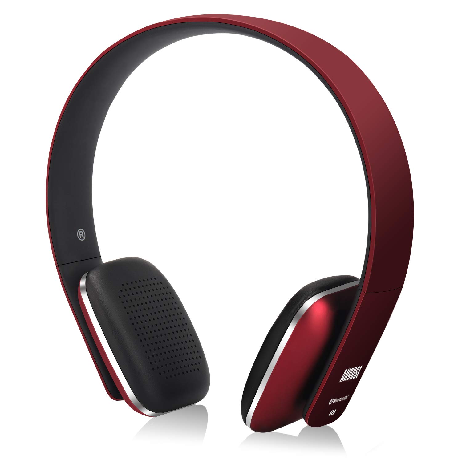 August EP636 Wireless Bluetooth Headphones with NFC & Built-in Mic - On-Ear Comfort for Music, Calls & Gaming - Red (Perfect for Commuting, Workouts & Office Use)
