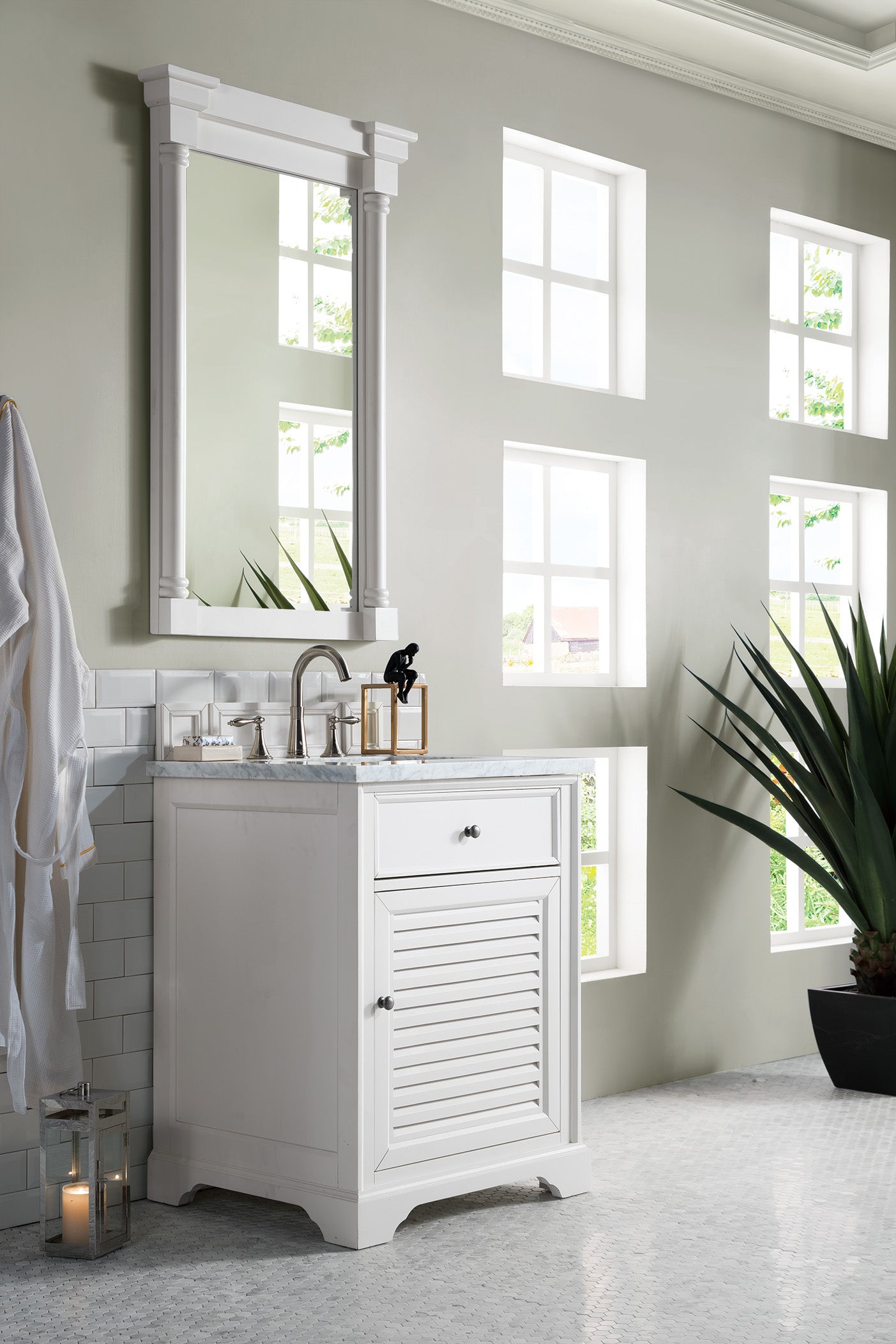 Savannah 26-Inch Bright White Bathroom Vanity with 3CM Carrara Marble Top - Perfect for Modern Master Bathrooms & Powder Rooms