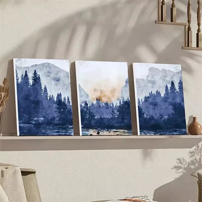 3pcs Blue Mountains Abstract Landscape Wall Art Set - Framed Canvas 50x70cm - High Quality Print - 100% Australian Made - Ready to Hang - Perfect for Living Room, Bedroom & Office Decor