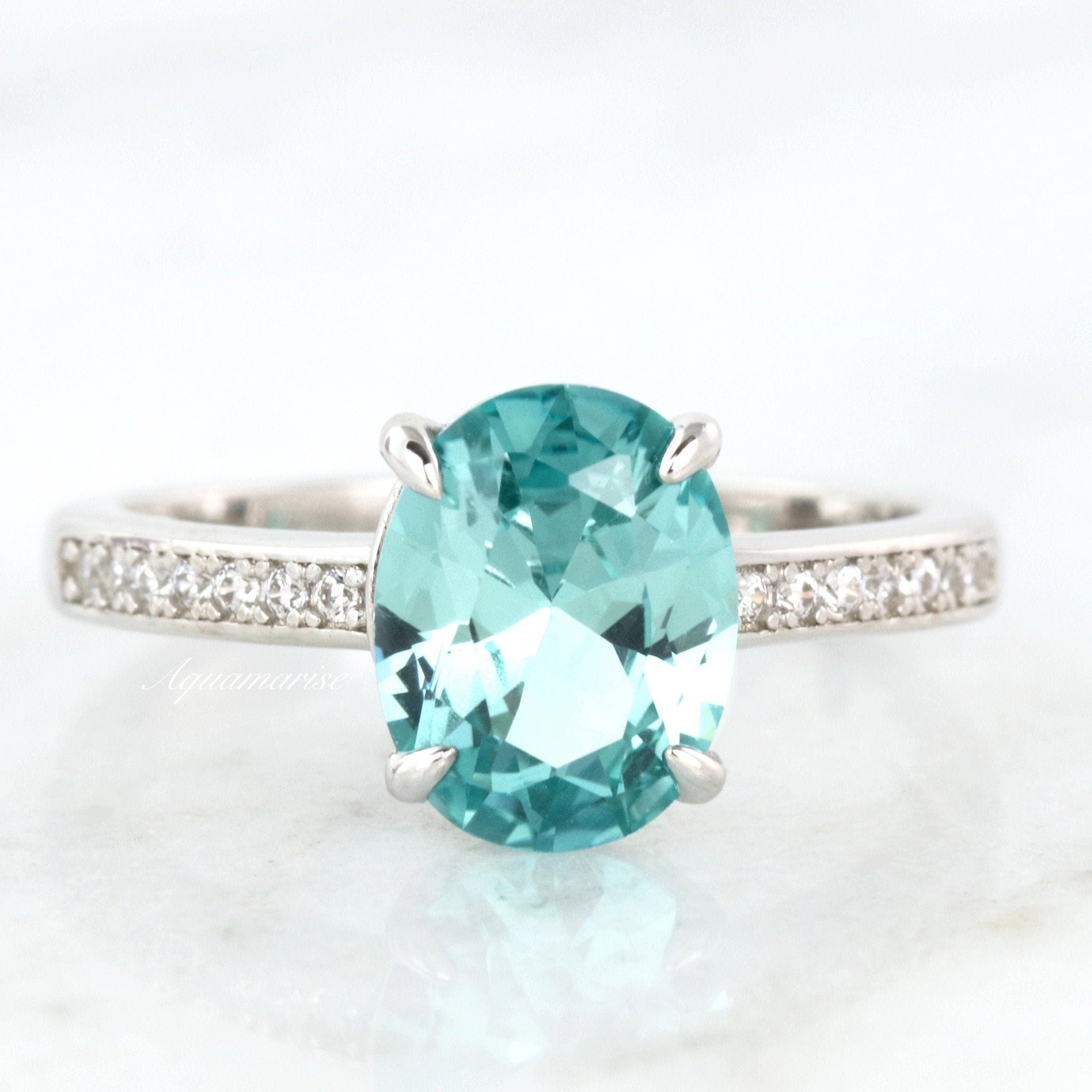 Ava Teal Sapphire Ring Sterling Silver - Elegant Handmade Jewelry for Women, Perfect for Weddings, Anniversaries & Special Occasions