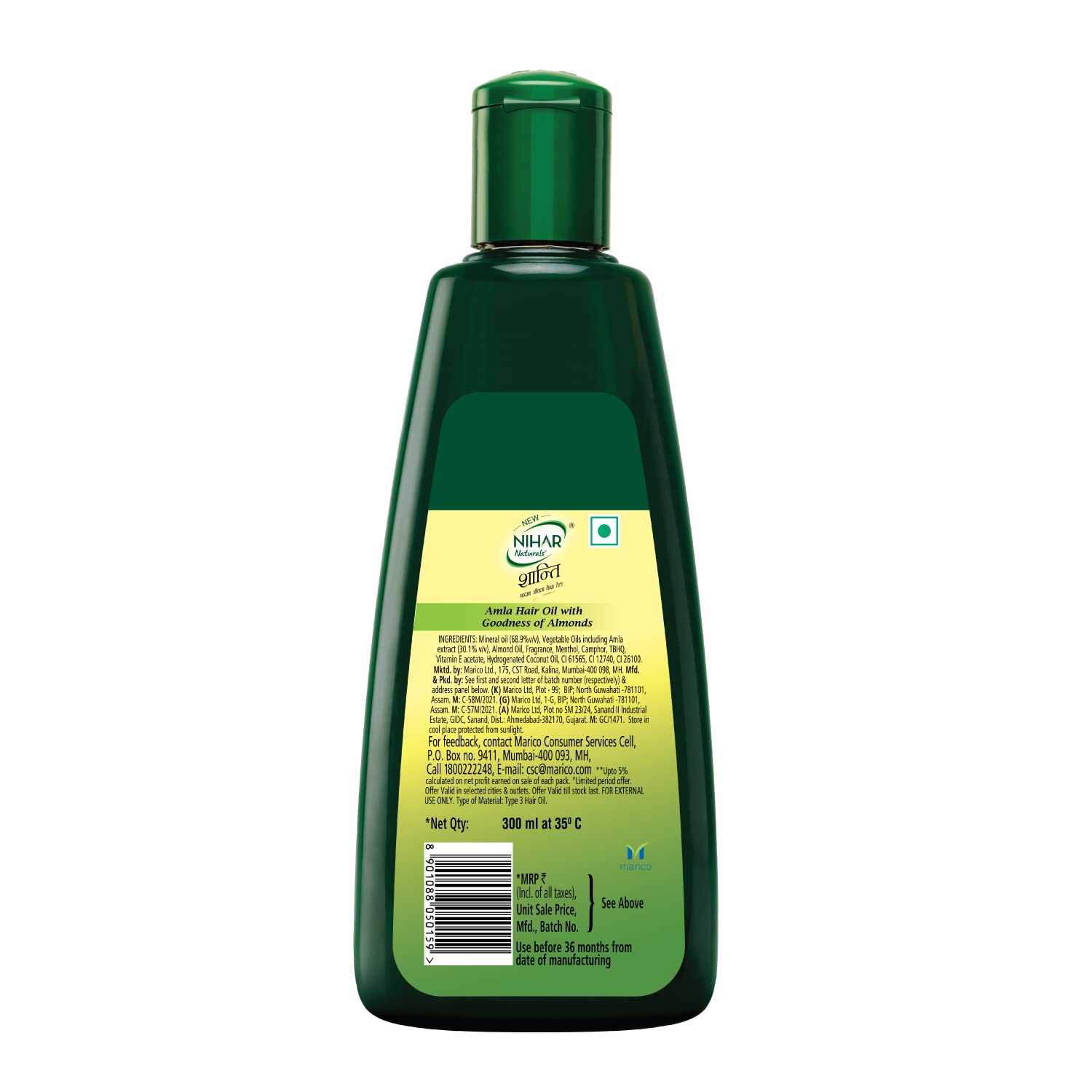 Nihar Naturals Shanti Amla Badam Hair Oil 300ml - Ayurvedic Herbal Treatment for Hair Growth & Dandruff - Perfect for Daily Scalp Massage & Hair Care Routine