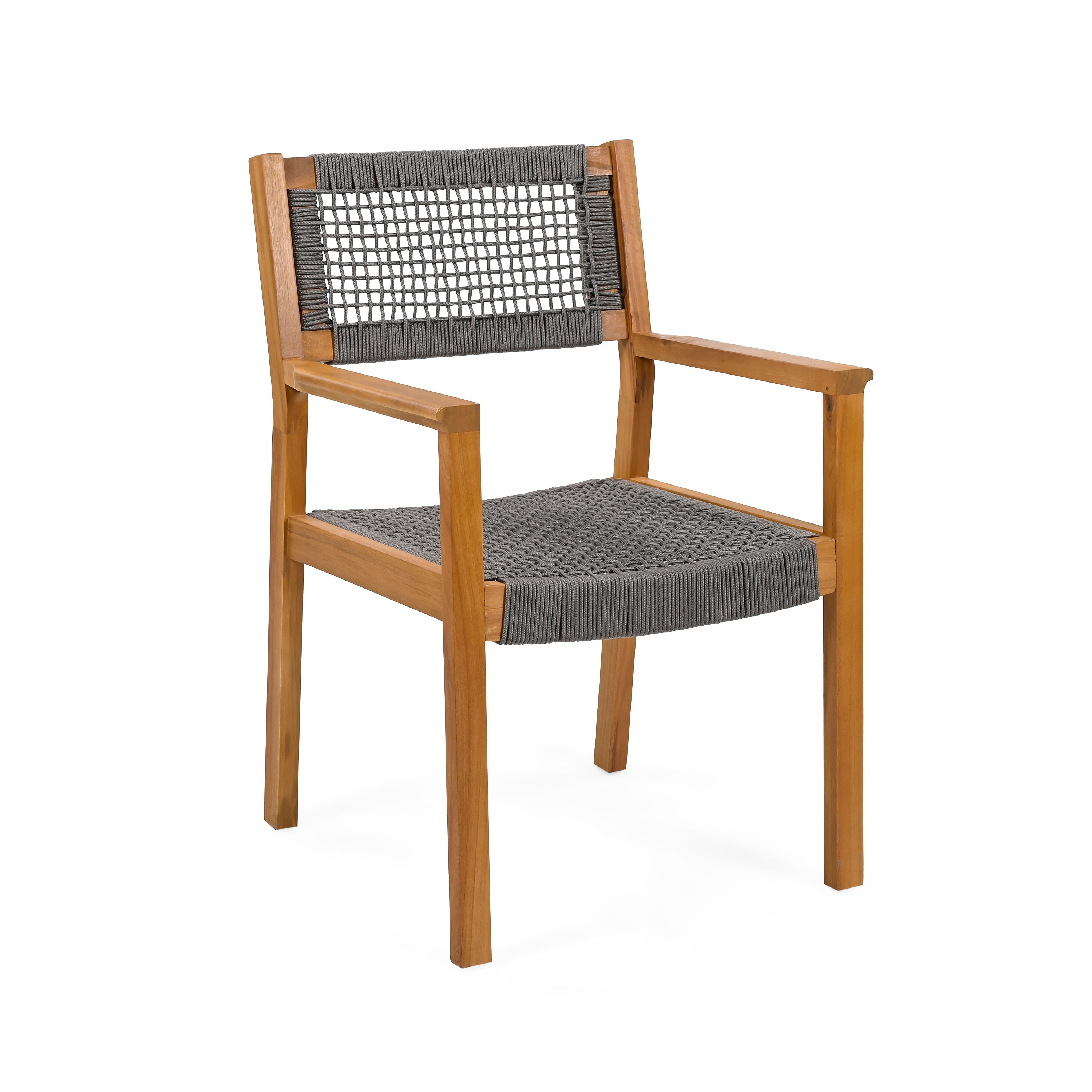 Braided Dining Chair - Dark Grey Woven Rattan Seat, Modern Boho Style for Kitchen, Dining Room, Patio & Outdoor Use