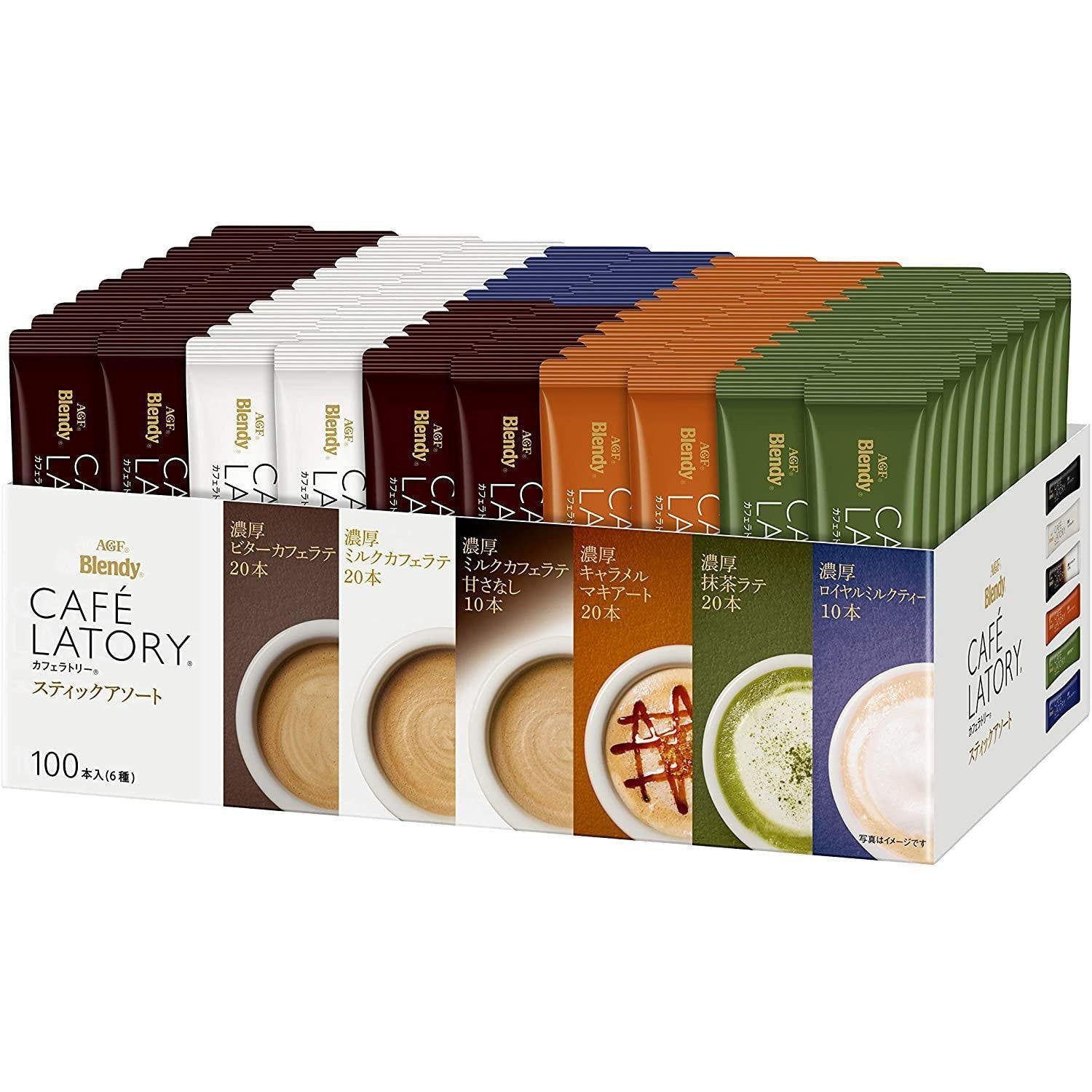 AGF Blendy Cafe Latory Instant Tea & Coffee Variety Pack - 100 Sticks (Assorted Flavors) | Perfect for Office, Home & Travel | Japanese Instant Beverage Mix