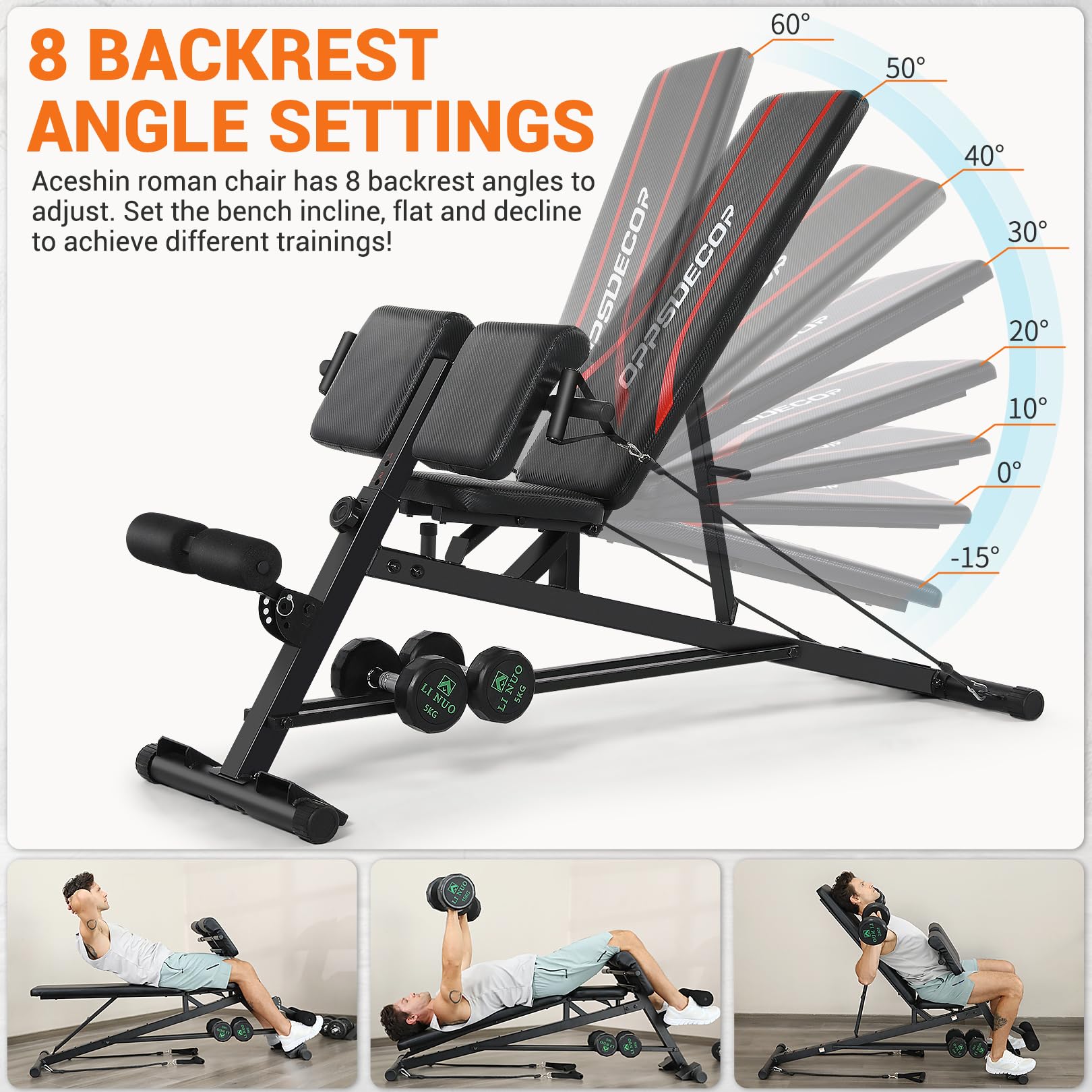 OPPSDECOR 900LBS Adjustable Weight Bench - Multifunctional Home Gym Equipment for Strength Training, Hyperextension, Preacher Curls & Back Exercises with Resistance Bands - Perfect for Home Workouts & Fitness Enthusiasts