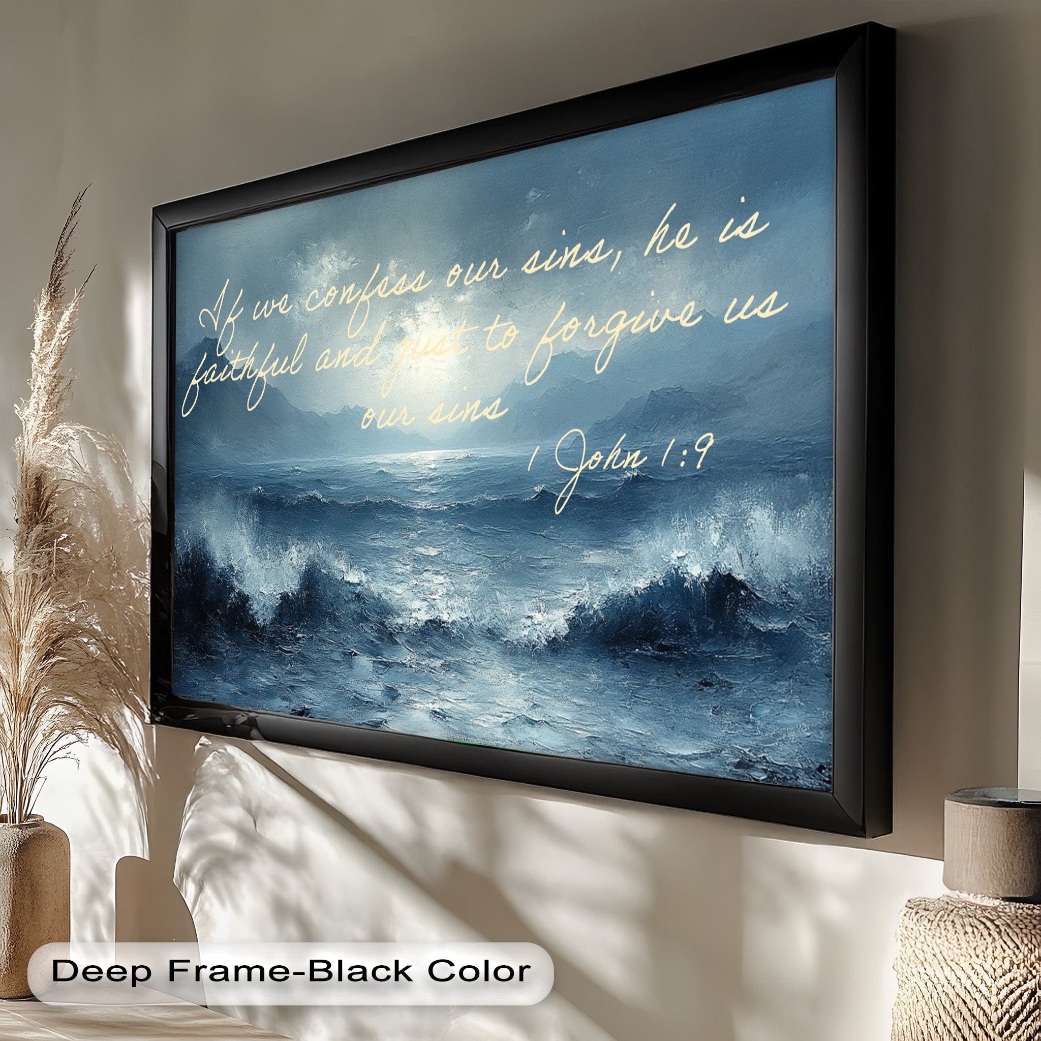1 John 1:9 Bible Verse Oil Painting - Christian Scripture Wall Art for Home Decor, Church & Office - Forgiveness and Grace Religious Gift