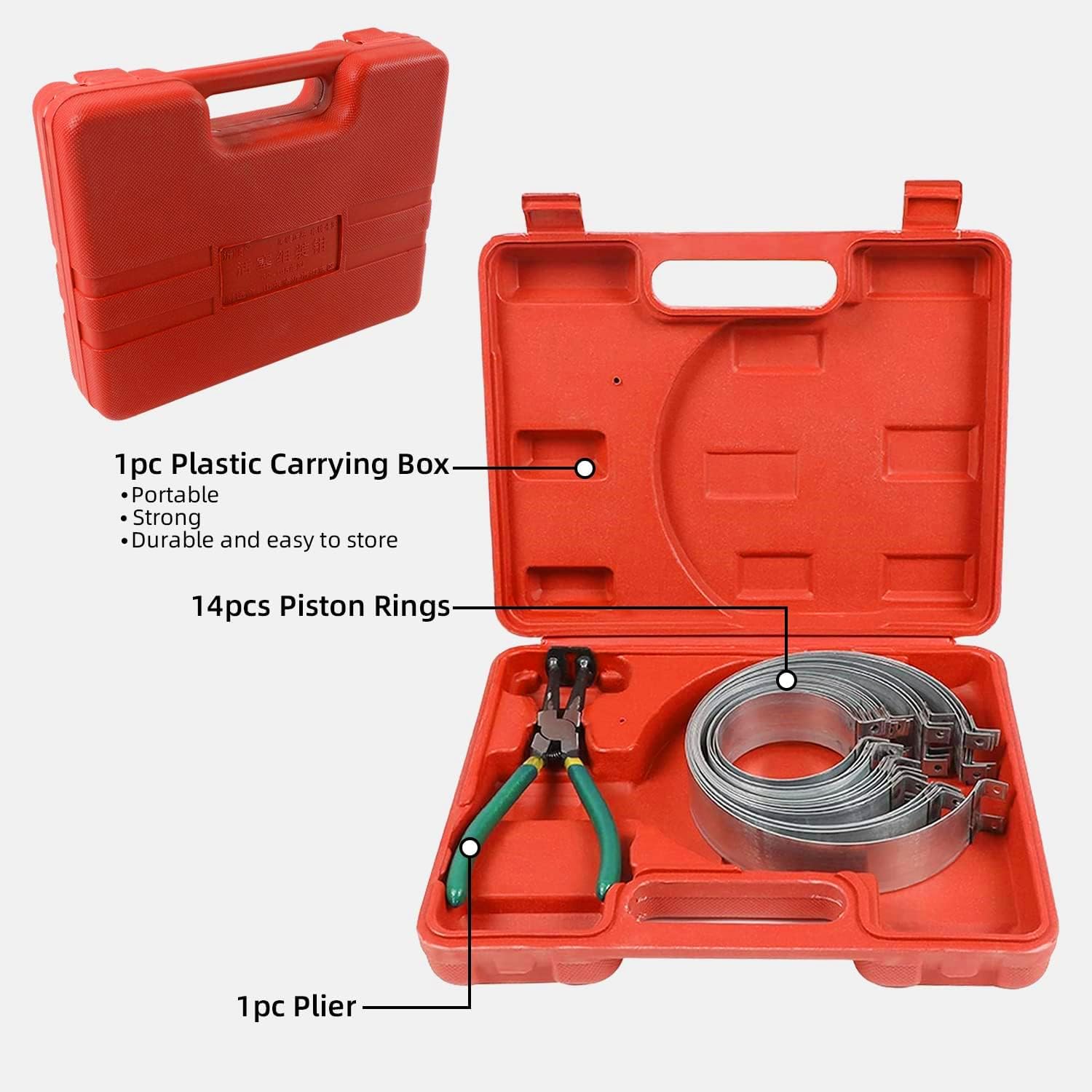 Automotive Engine Piston Ring Compressor Tool Kit with 1 Pliers & 14 Piston Rings - Professional Car & Truck Engine Repair Tool for DIY Mechanics & Auto Shops
