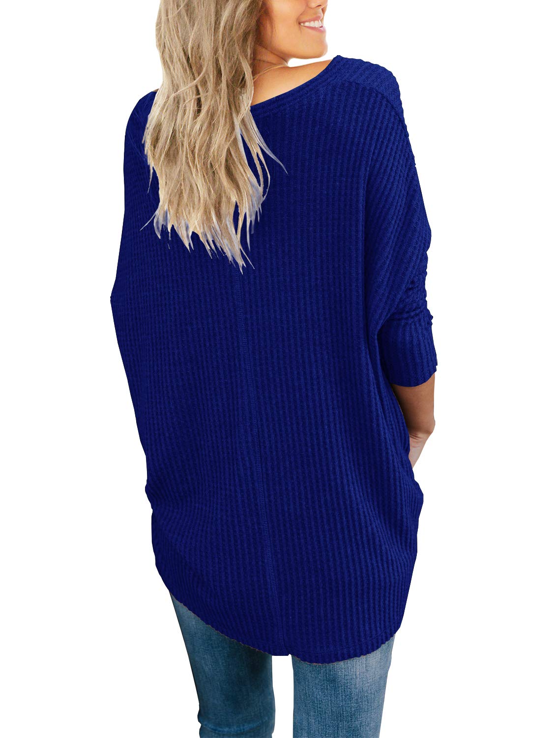 IWOLLENCE Women's Waffle Knit Tunic Blouse - Loose Fit Tie Knot Henley Top with Batwing Sleeves | Casual Plain Shirt for Work, Date Night & Everyday Wear