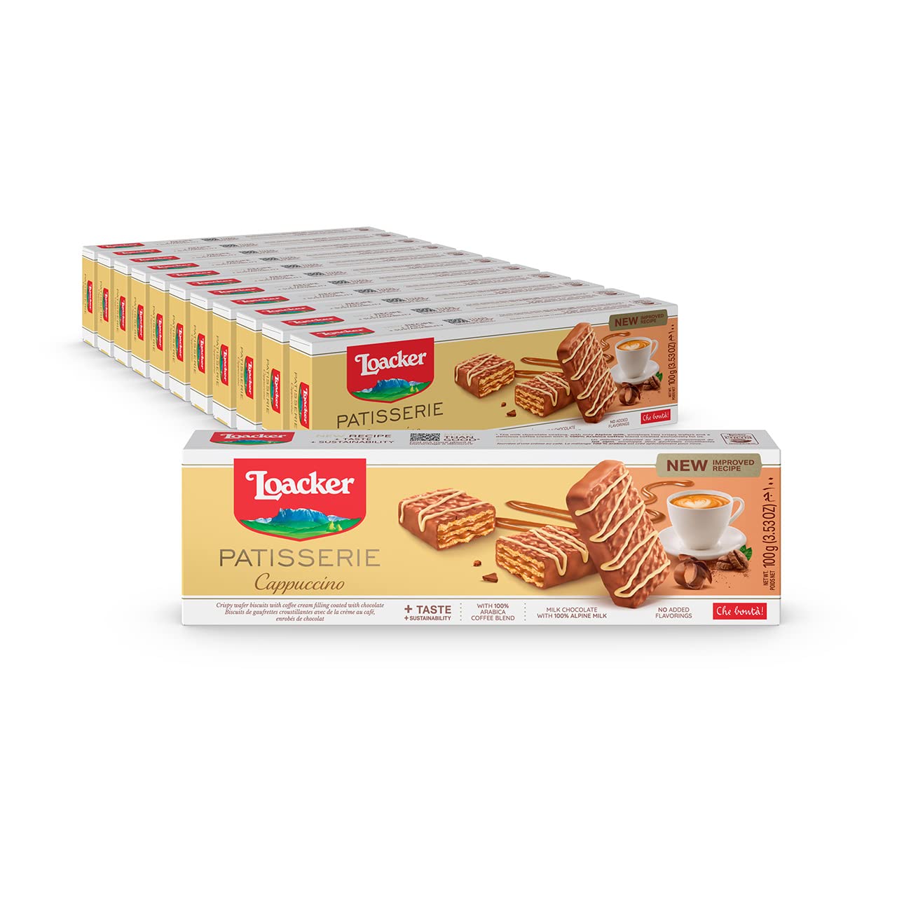 Loacker Patisserie Cappuccino Bite Size Milk Chocolate Covered Wafer Cookies with Coffee Cream Filling - 12 Pack | Premium Italian Snacks for Coffee Break, Office Treats & Gift Giving
