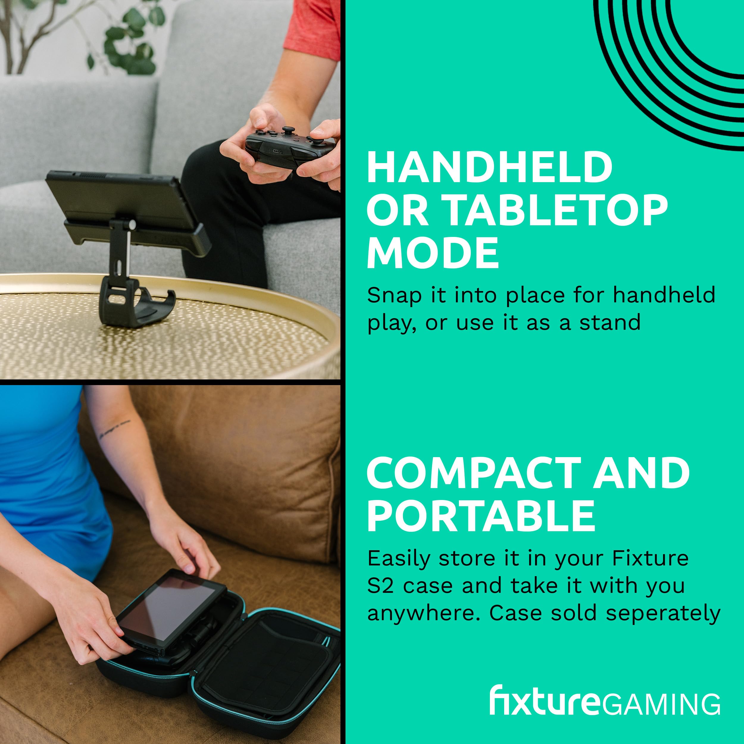 Fixture S2 Bundle - Gaming Console Monitor & Controller Mount with Carrying Case for Nintendo Switch OLED & Pro Controller | Perfect for Travel, Home Gaming Setup & Multiplayer Sessions