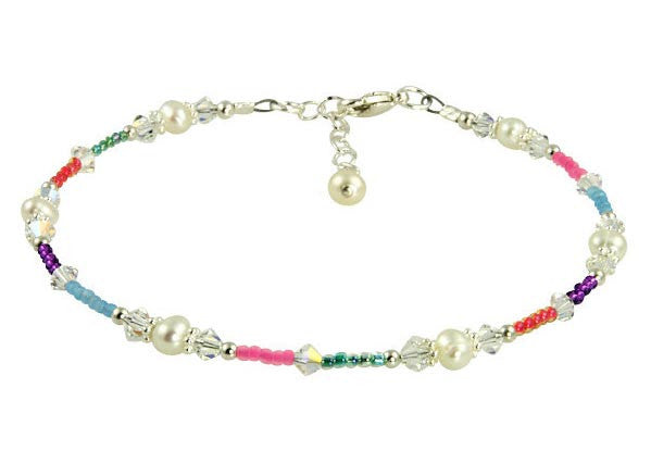 Elegant Colorful Pearl Crystal Beaded Anklet for Women - Stylish Summer Beach Jewelry Accessory for Parties & Vacations