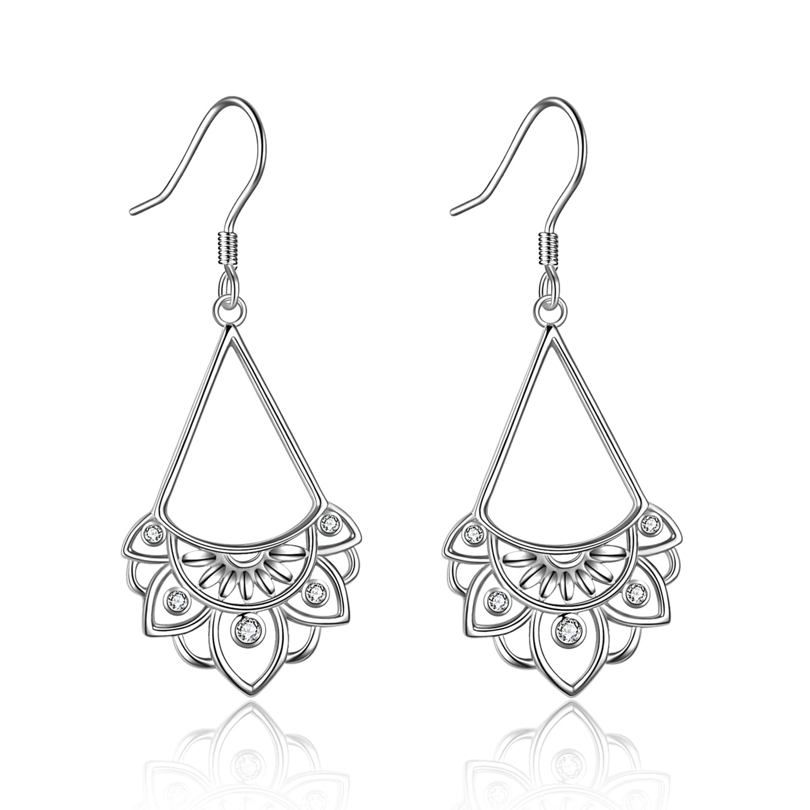 VENACOLY Sterling Silver Moonstone Dangle Earrings - Lotus, Sunflower, Mushroom, Scottish Thistle, Clover, Daisy & Viking Horse Designs | Elegant Mother's Day Jewelry for Women | Perfect for Weddings, Parties & Special Occasions