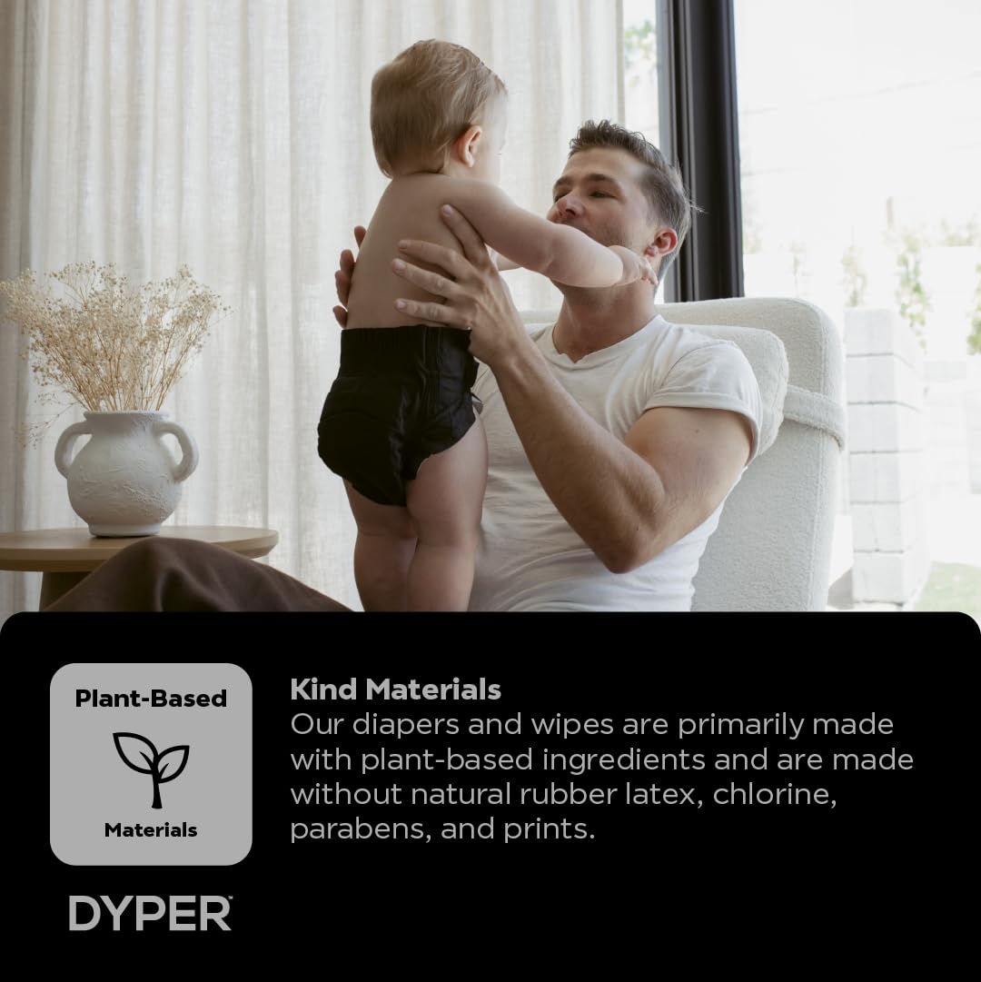 DYPER Charcoal Enhanced Diapers - Plant-Based & Hypoallergenic Baby Diapers for Sensitive Skin | Size 4 (176 Count) | Day & Overnight Protection | Eco-Friendly Disposable Diapers for Newborns & Toddlers | Perfect for Daycare, Travel & Nighttime Use