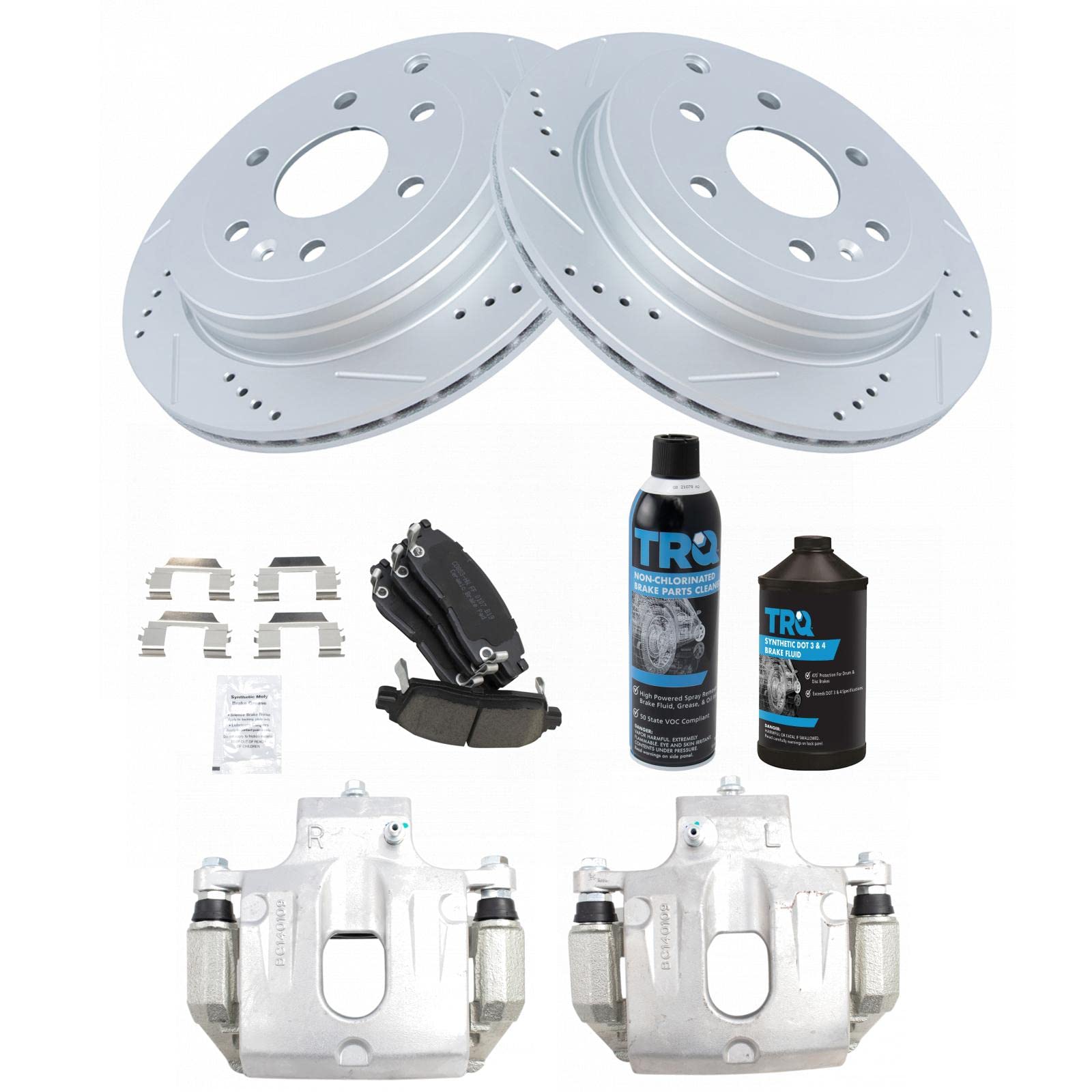 TRQ Ceramic Brake Pads & Performance Rotor Caliper Kit for Chevy Silverado 1500 2500 3500 - High Heat Resistance, Low Noise - Perfect for Towing, Off-Roading & Heavy-Duty Driving
