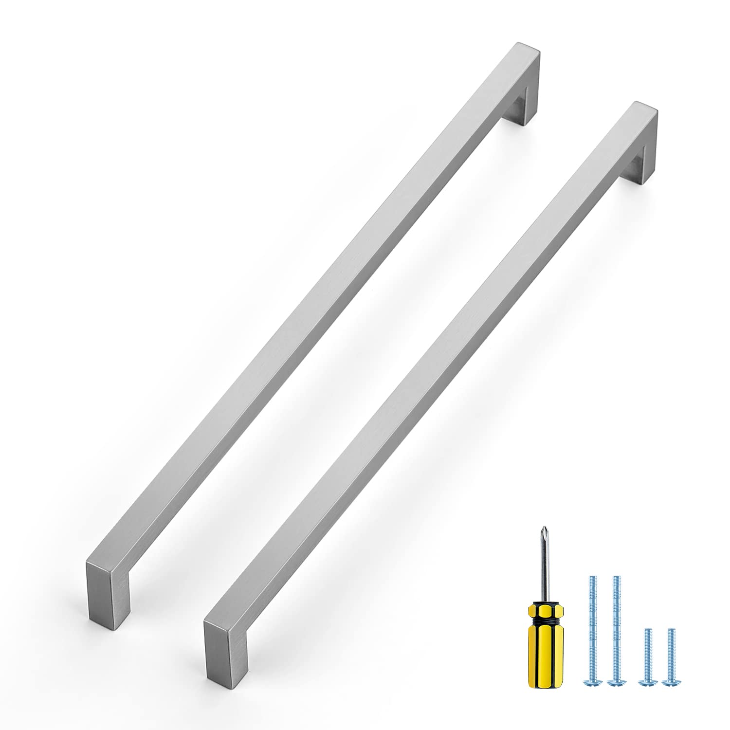 Ravinte 15 Pack Brushed Nickel Cabinet Pulls - 12-3/5 Inch Stainless Steel Square Kitchen Cabinet Handles with Screws & Screwdriver - Perfect for Modern Kitchen, Bathroom & Furniture Upgrades