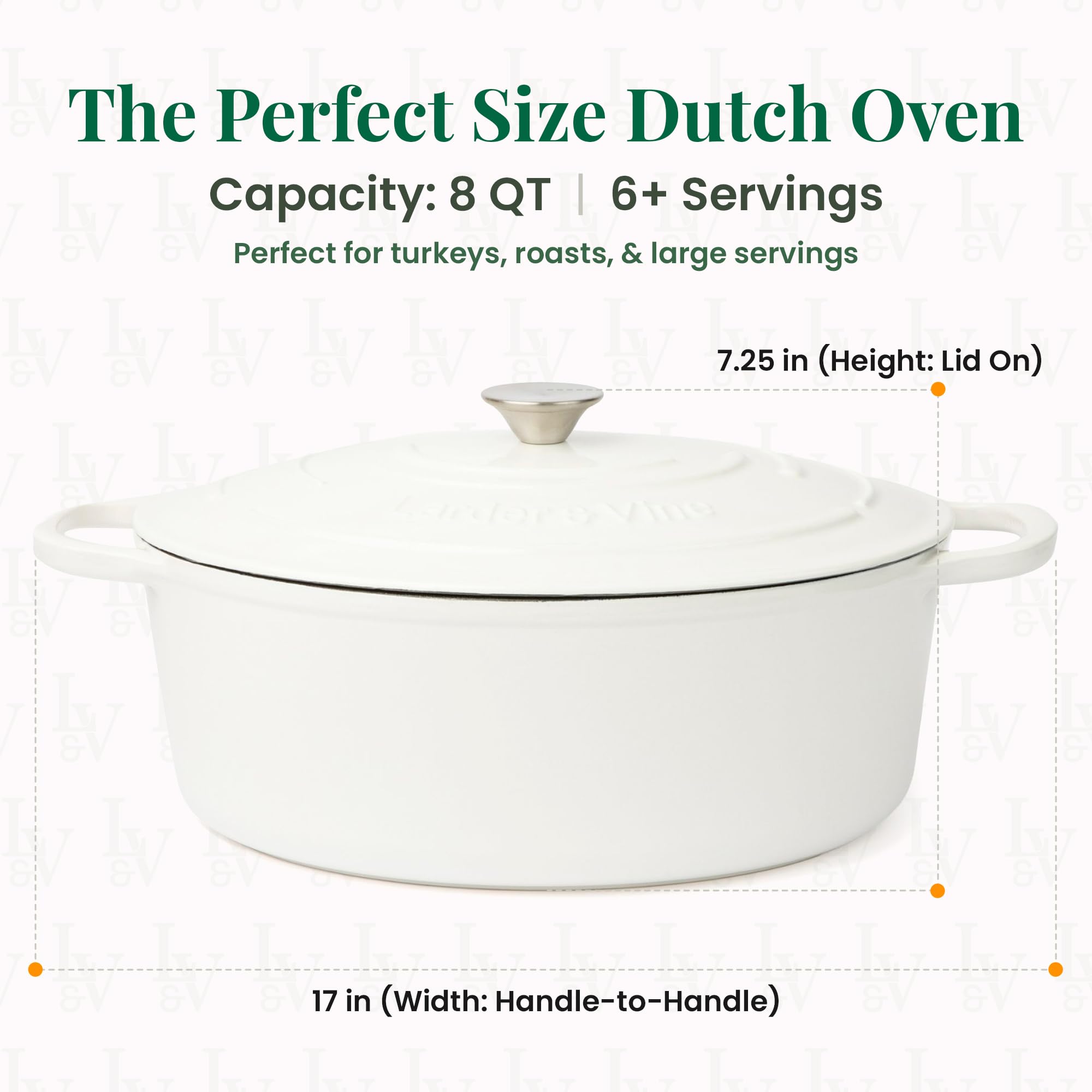 Premium Enameled Cast Iron Dutch Oven 8 Quart with Lid – Heavy Duty Oven & Stovetop Safe Cookware for Bread Baking, Sourdough, Stews & Roasting – Compatible with All Cooktops & Oven Safe to 500°F – Perfect for Home Chefs & Professional Kitchens