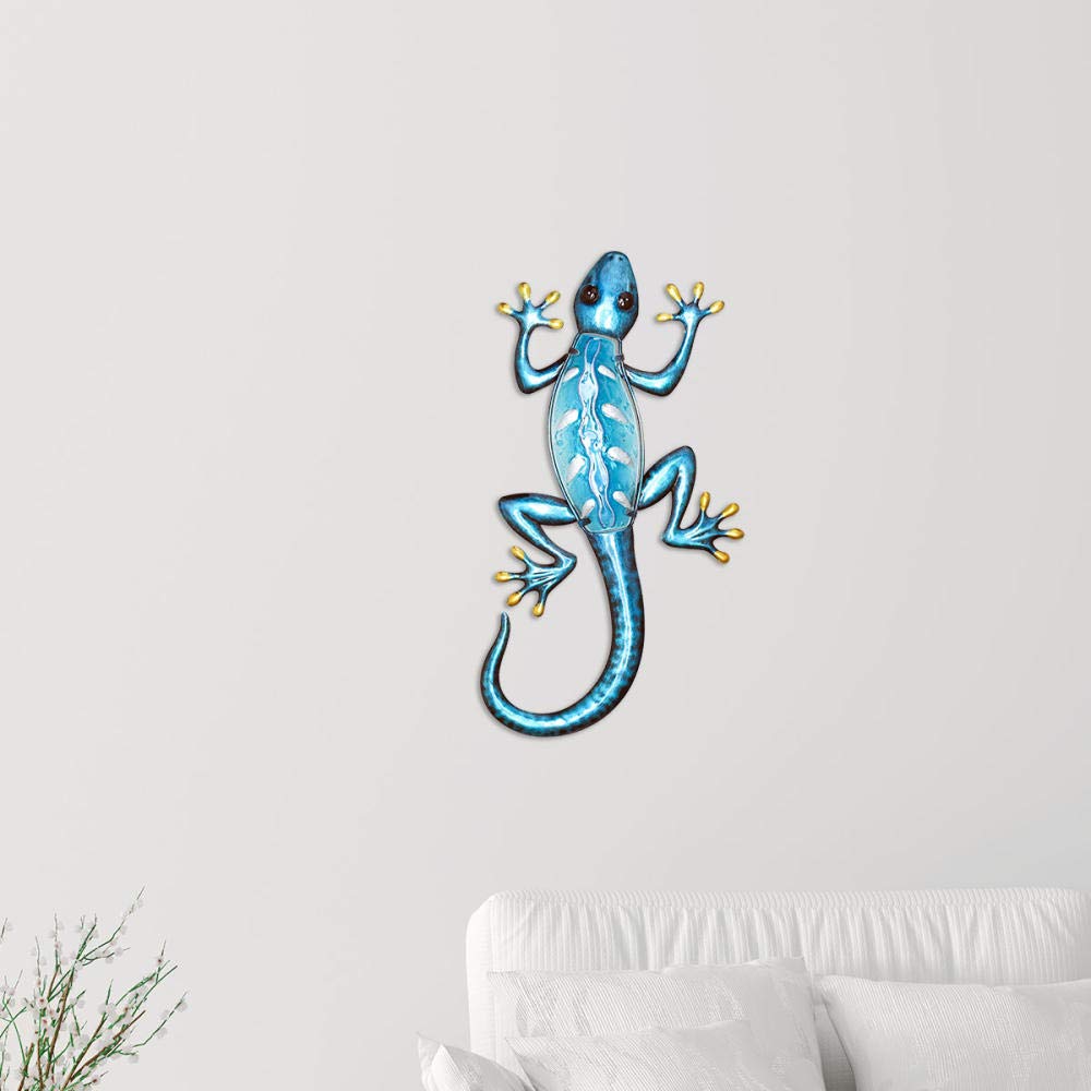 Creative Blue Gecko Wall Art - Handcrafted Lizard Statue for Home Decor, Indoor Outdoor Bedroom Living Room Wall Hanging, Perfect for Nature-Inspired Spaces and Tropical Themes