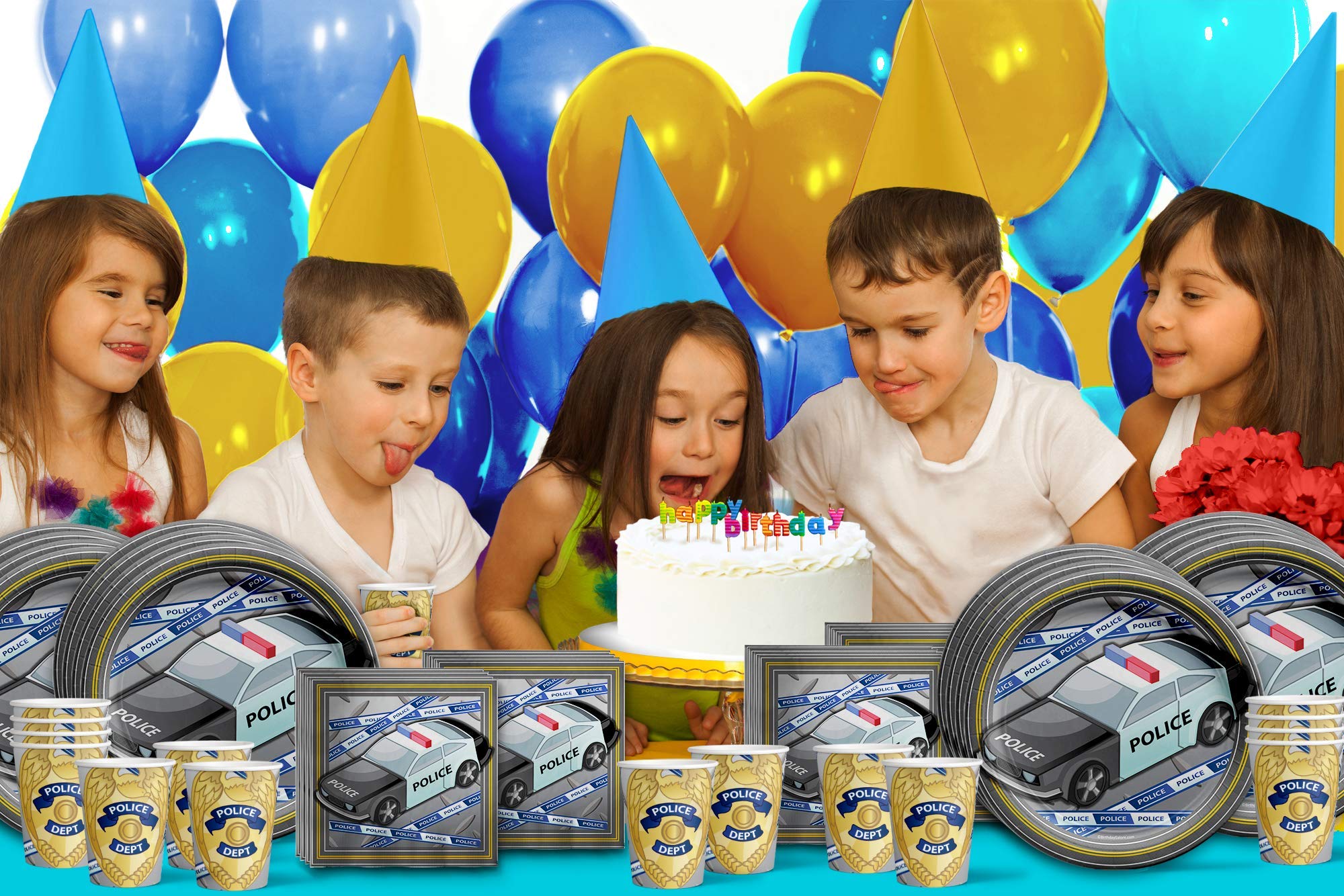 Police Birthday Party Supplies Set - 16-Piece Tableware Kit with Plates, Napkins & Cups for Cop Themed Celebrations, Office Parties & Kids' Events