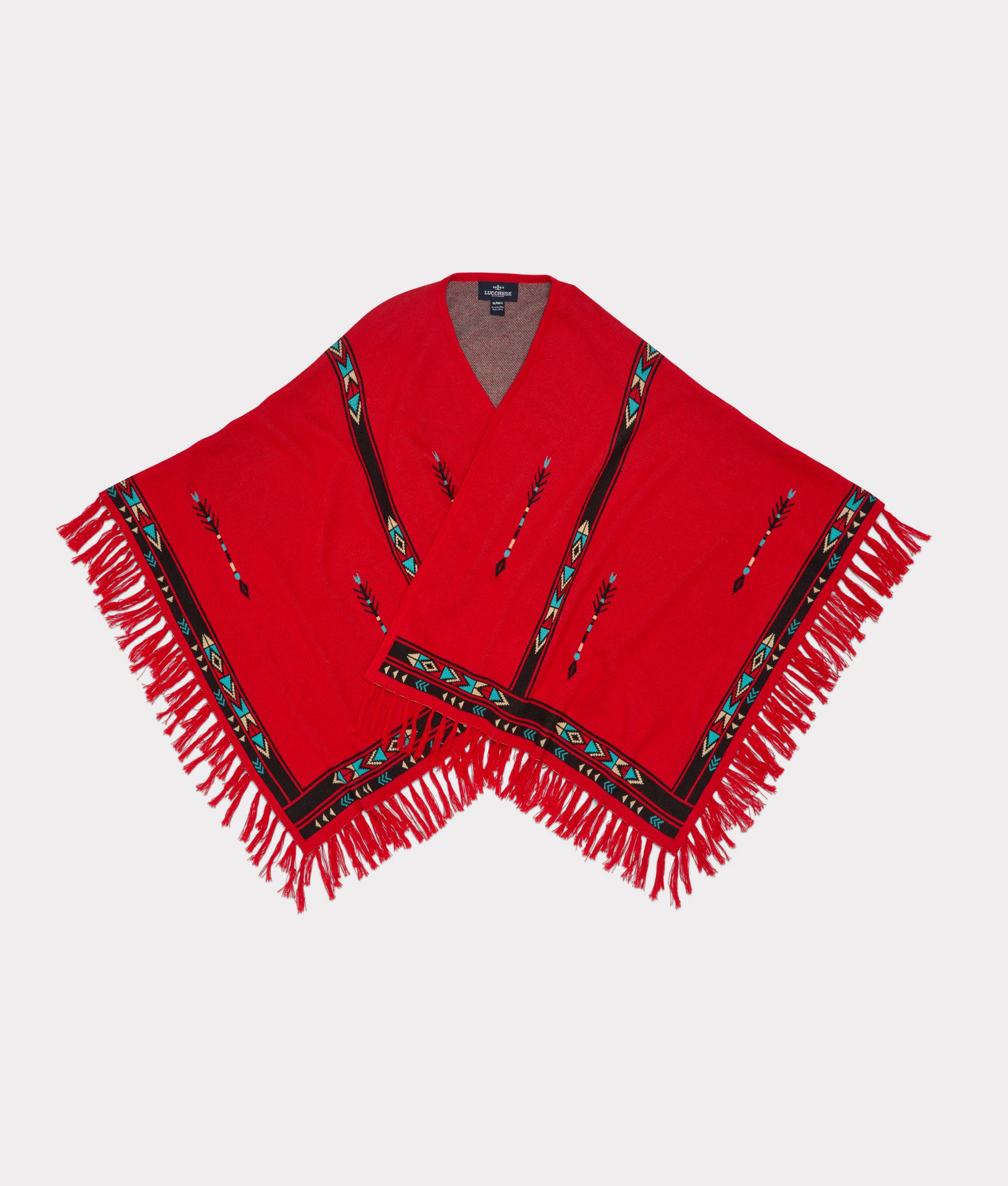 Warm Alpaca Fleece Cape - Soft & Cozy Red/Turquoise Winter Shawl for Women | Perfect for Outdoor Adventures, Travel & Casual Wear