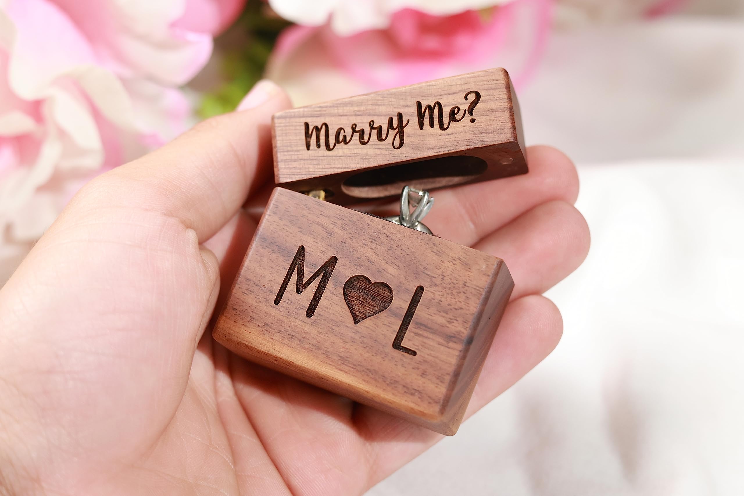 Engraved Slim Wooden Proposal Ring Box for Engagement Wedding - Personalized Ring Bearer Gift Box - Anniversary Birthday Present for Couples - Perfect for Wedding Ceremonies, Proposals & Romantic Surprises