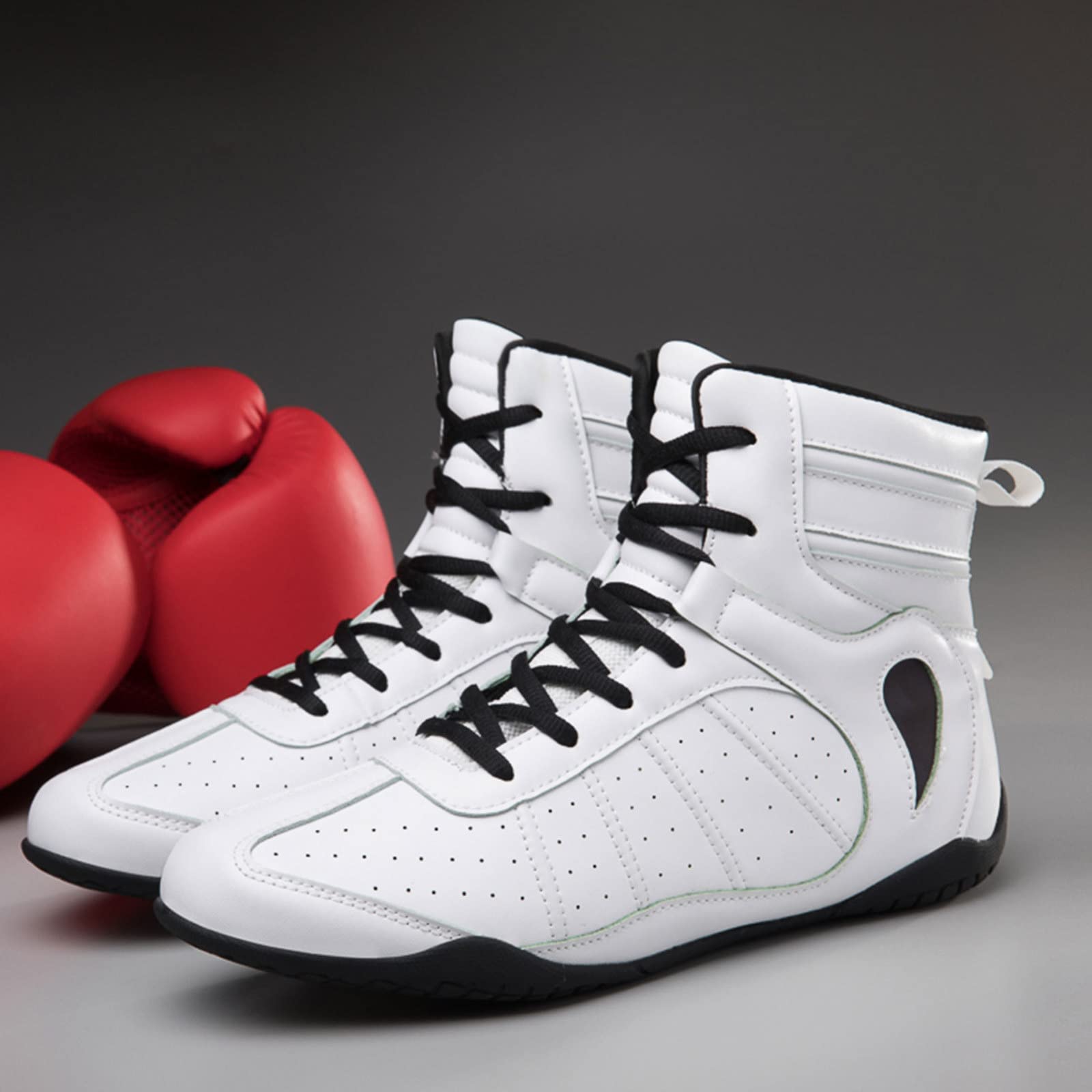 EMDPBD Men's & Youth Boxing Shoes - Lightweight High Top Kickboxing Boots for Training & Fighting Sports - Breathable Mesh Design (White, Size 7) | Perfect for MMA, Muay Thai, Boxing Gyms & Competition