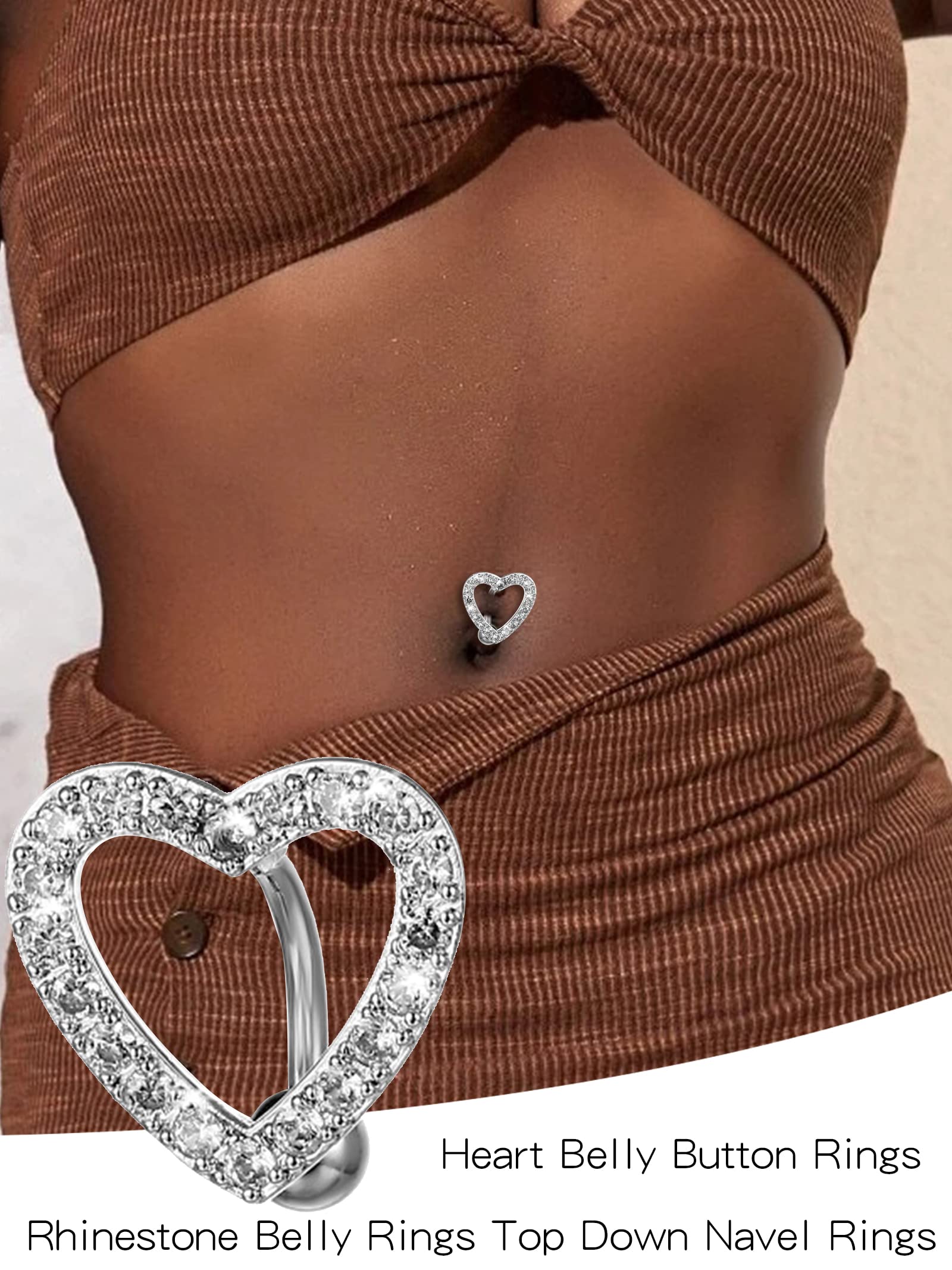 Frodete Rhinestone Belly Button Rings - Hypoallergenic Navel Jewelry for Women & Teen Girls - Top Down Belly Rings for Body Piercing - Perfect for Summer Beach, Pool Parties & Festival Outfits