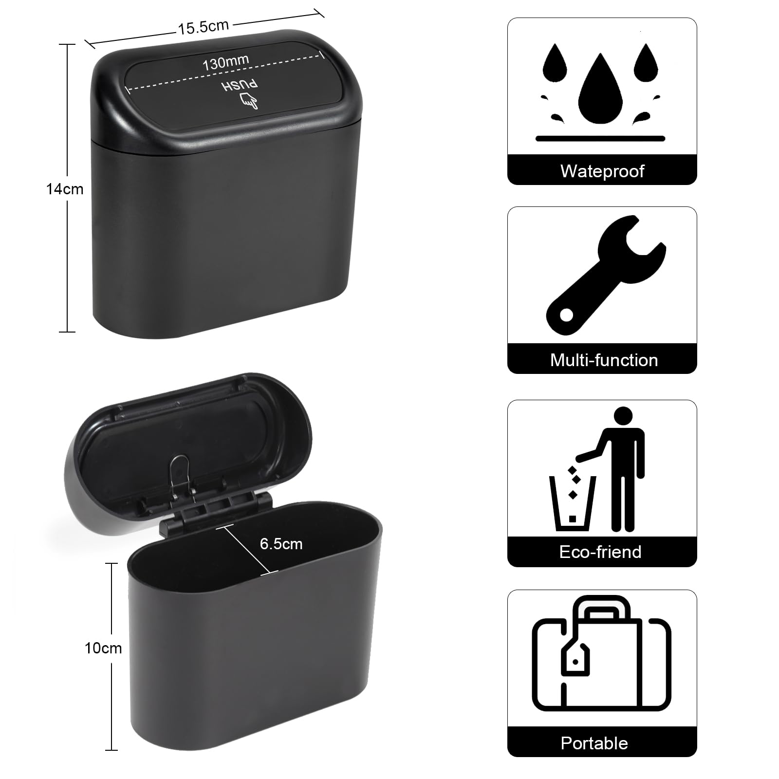2 Pack Mini Car Trash Can with Lid & 150 Trash Bags - Leakproof Auto Garbage Bin for Front/Back Seat - Perfect for Road Trips, Commuting & Car Organization Accessories