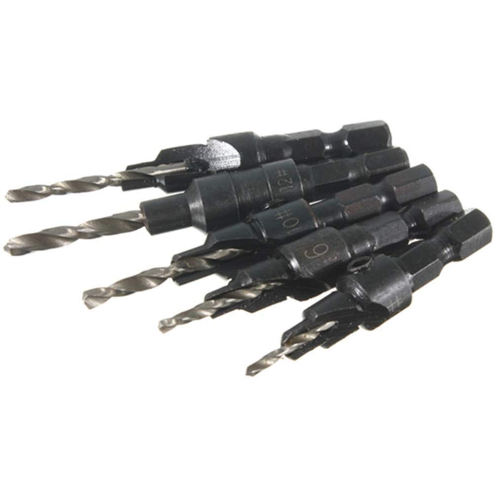 5PCS HSS Countersink Drill Bit Set - Hex Shank Woodworking Screw Reamer Tools for Metal, Wood & Plastic - Perfect for DIY Projects & Professional Use