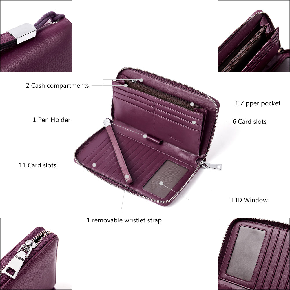 Rozenn RFID Blocking Wallets with Checkbook Holder & Zipper – Slim Leather Wallet for Women – Perfect for Travel, Business & Everyday Use