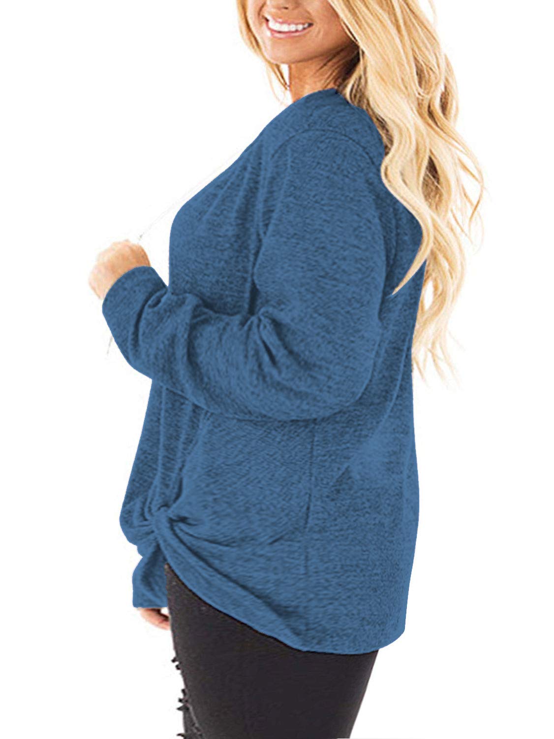 DOLNINE Women's Plus Size Knotted Tops Long Sleeve Tee Shirts - Loose Casual Blouse for Women | Comfortable Stretchy Fabric for Everyday Wear, Work & Weekend Outfits