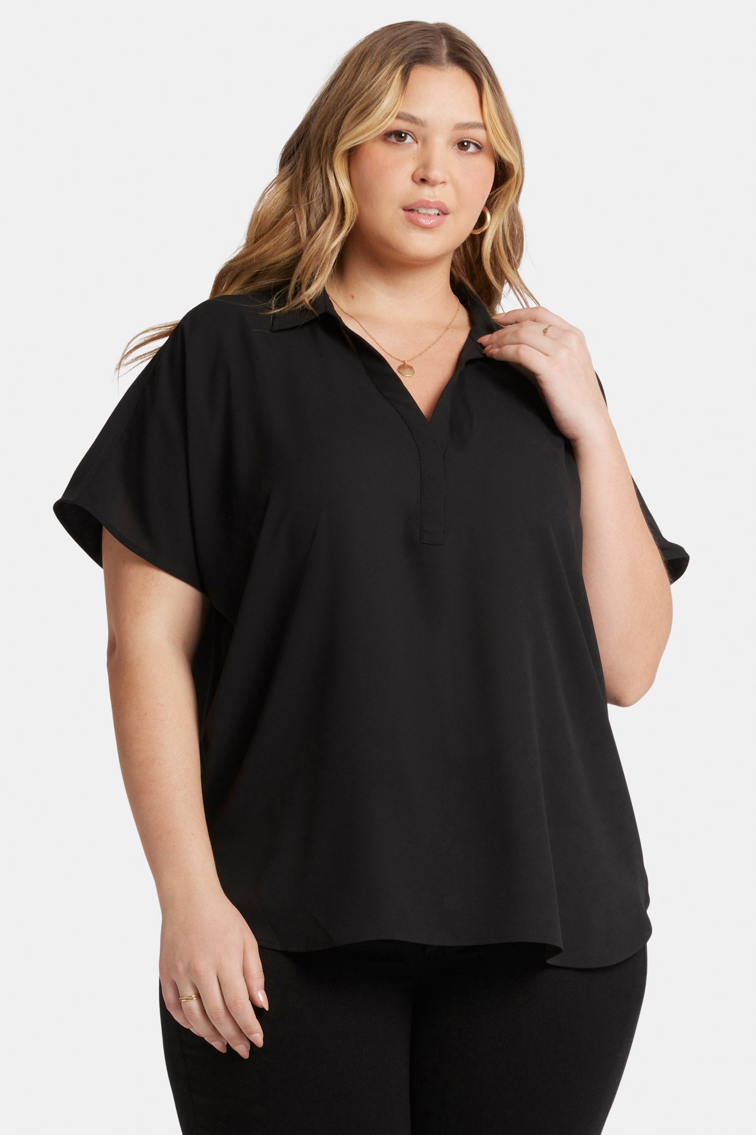 Becky Plus Size Short Sleeve Blouse for Women - Black | Comfortable Casual Top for Work & Everyday Wear