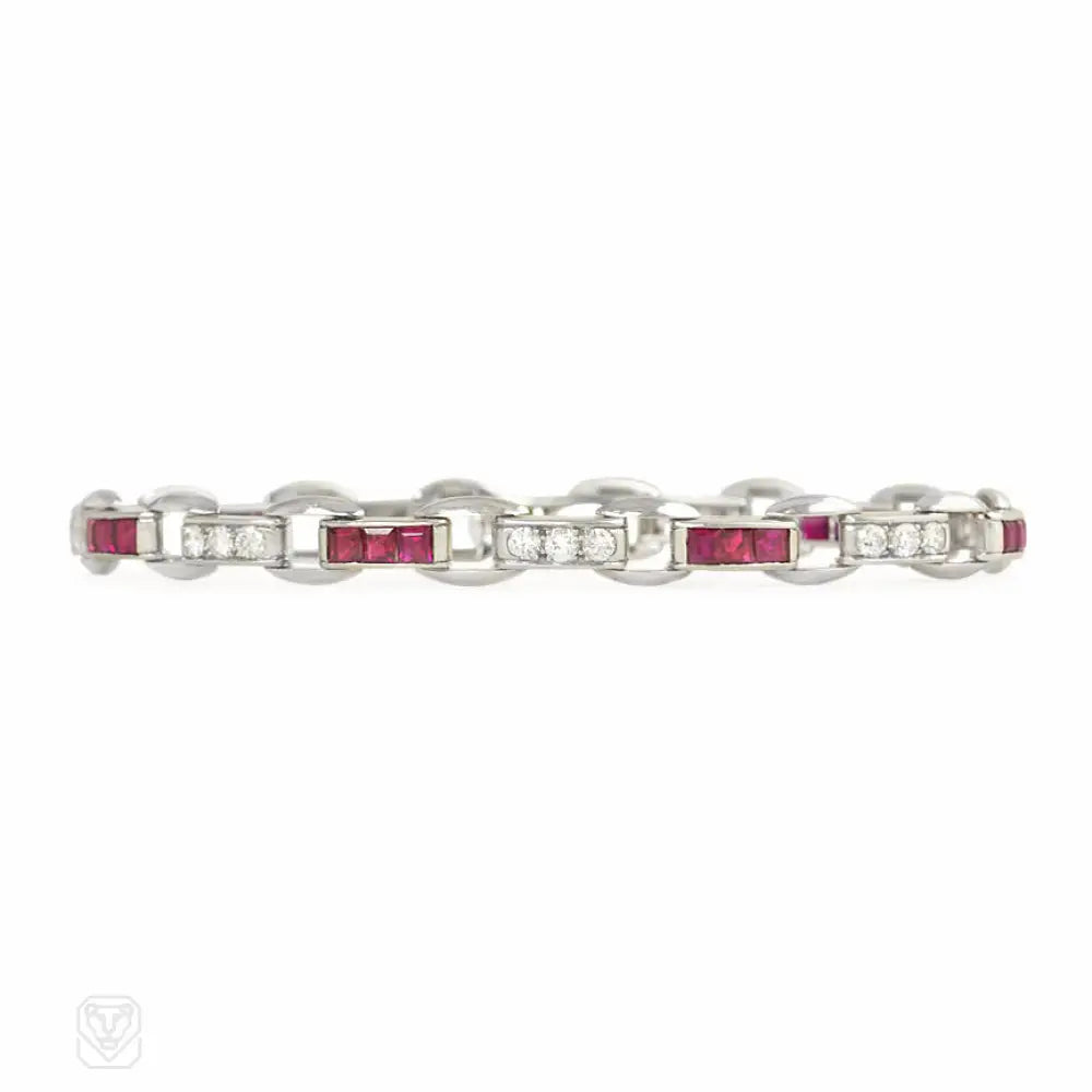 Vintage Art Deco Ruby and Diamond Bracelet by Cartier – Elegant Jewelry for Weddings, Parties & Special Occasions