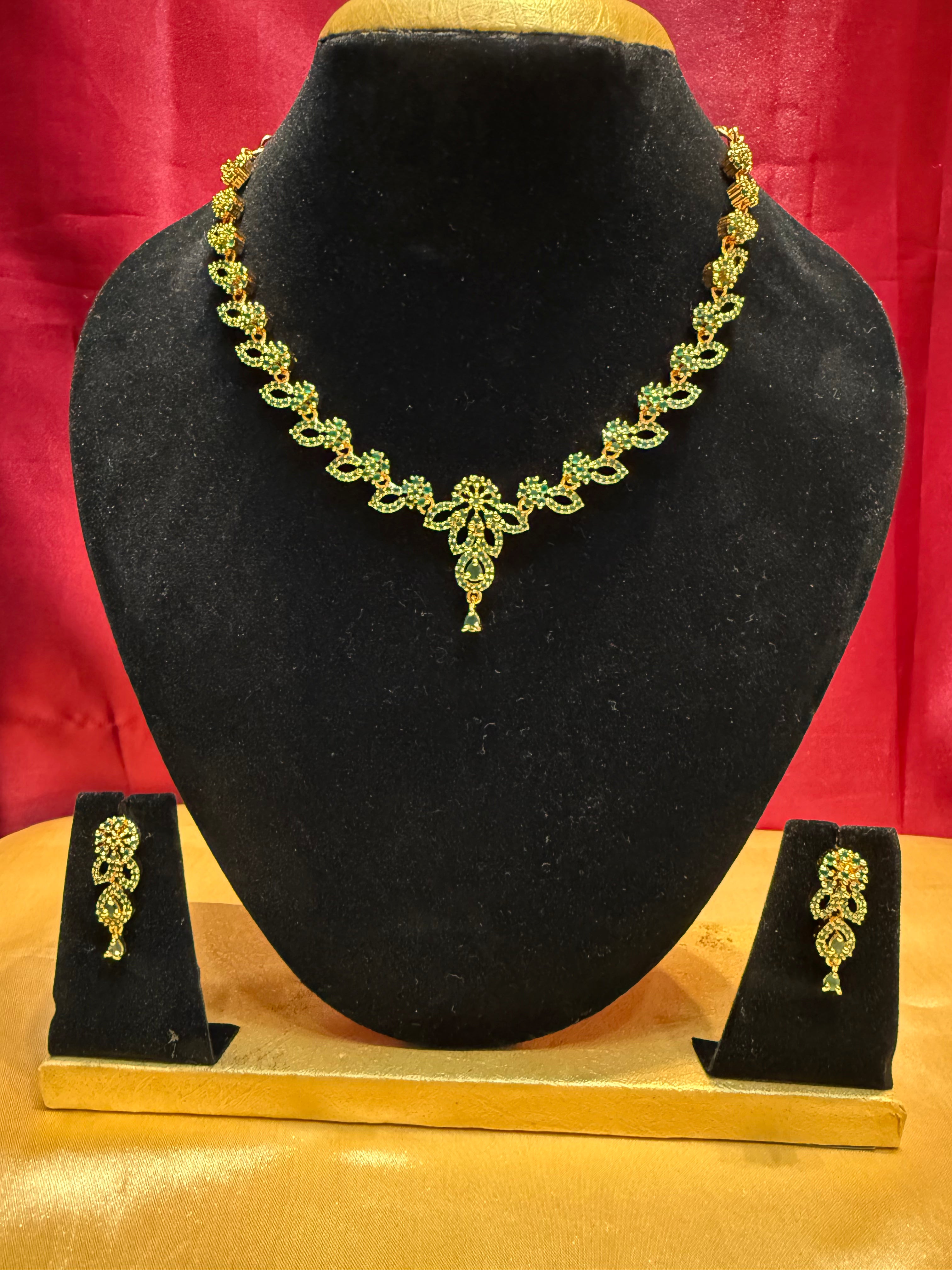 Elegant Green Stone Studded Gold Plated Necklace & Earrings Set for Women - Perfect for Parties, Weddings & Special Occasions