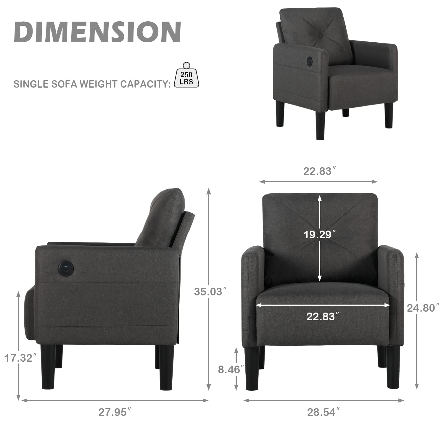 YIGOBUY 2-Piece Linen Fabric Accent Chair Set with USB Charging Ports - Comfy Armchair for Living Room, Bedroom, Office & Reading - Modern Single Sofa Chair for Home Decor & Relaxation - Perfect for Small Spaces, Apartments & Cozy Corners