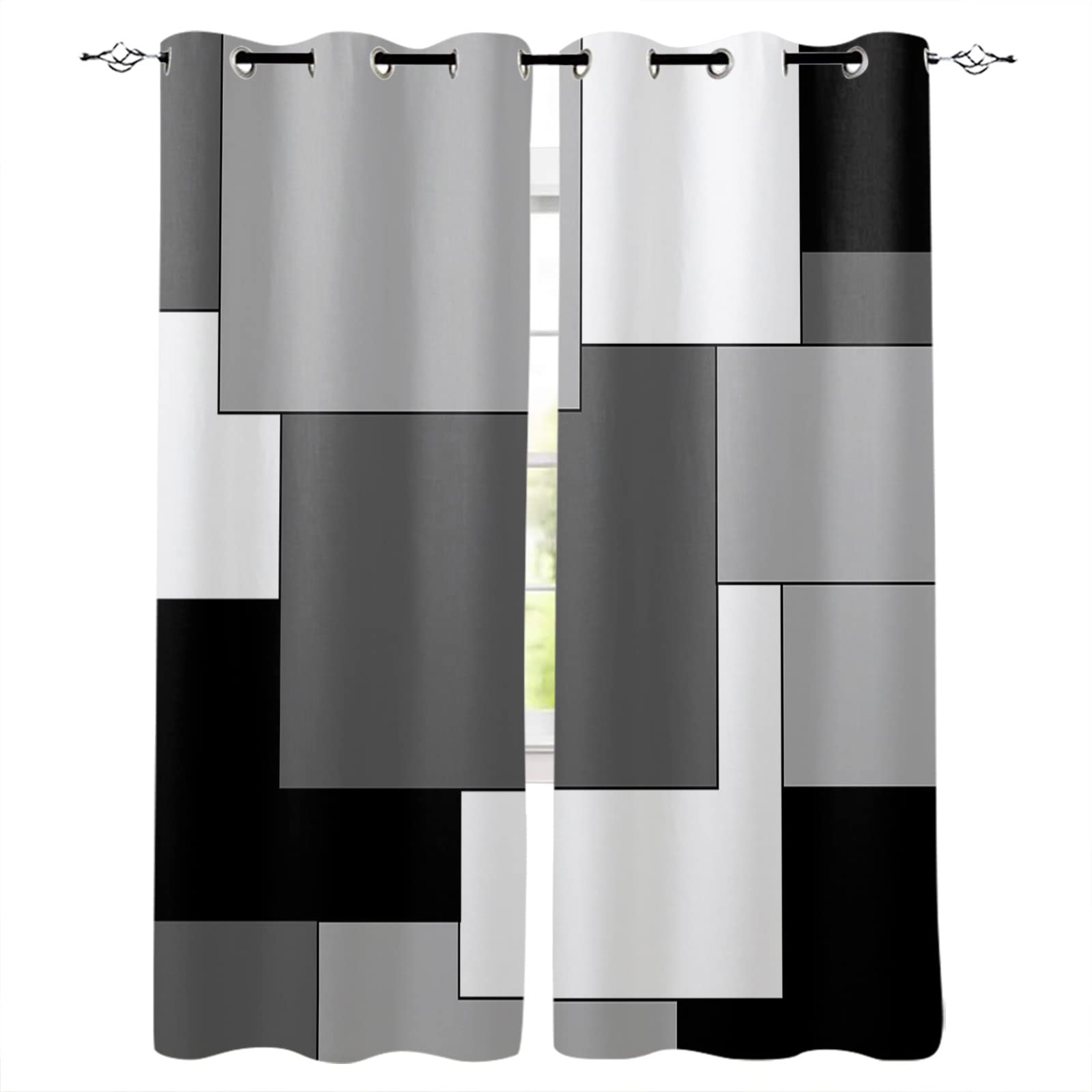 Mid Century Modern Blackout Curtains - Geometric Abstract Art Thermal Insulated Room Darkening Drapes for Living Room & Bedroom (2 Panels, 52x63 Inches) - Perfect for Home Decor, Sun Protection and Energy Efficiency